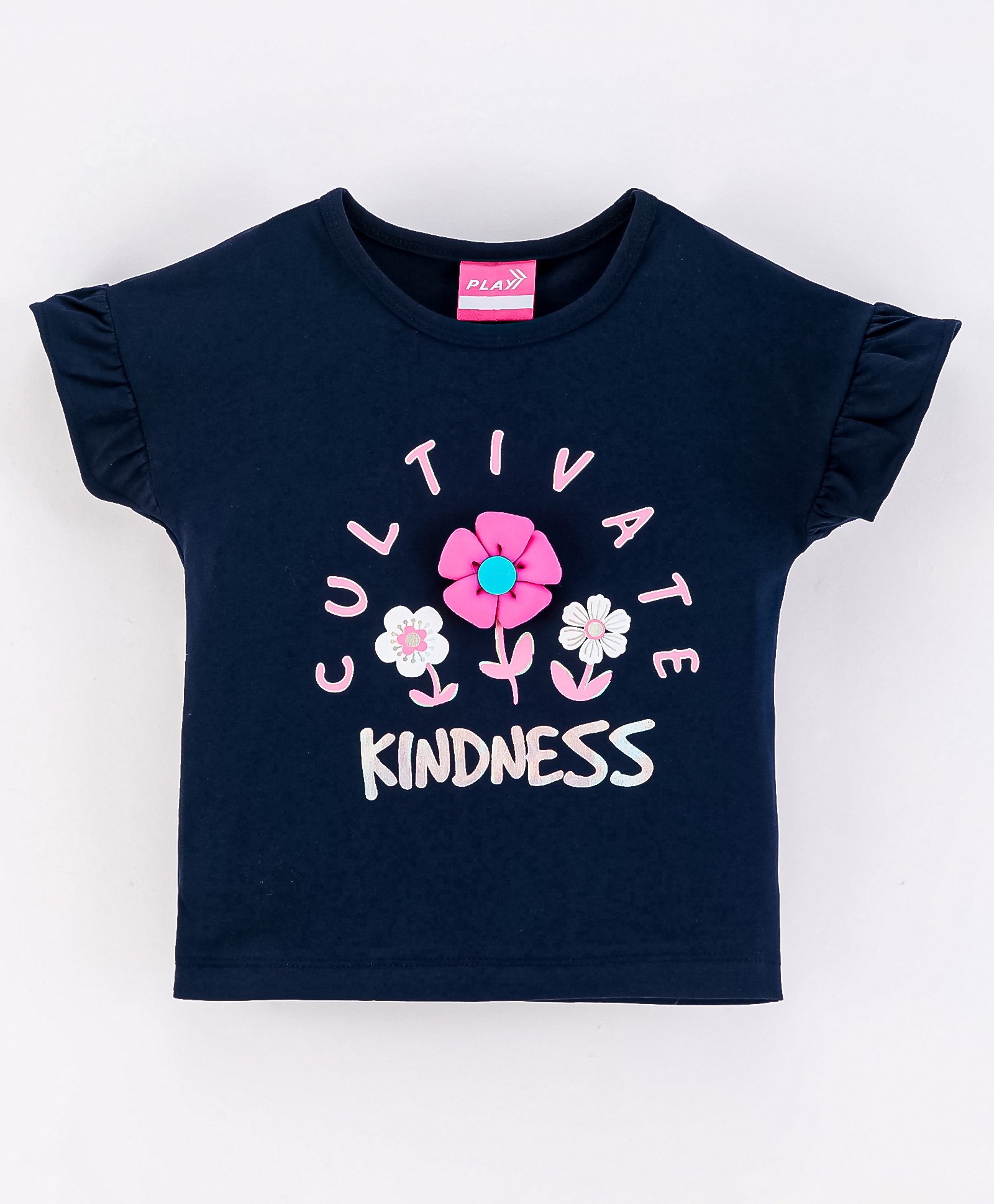 Little Kangaroos Half Sleeves Top Text Print- Navy Blue-image-18