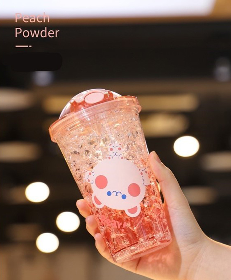 Yamama Cute Design Double Wall Heavy Sipper Water Bottle Bpa Free Drinking Bottle Peach - 450 ml-picture-25