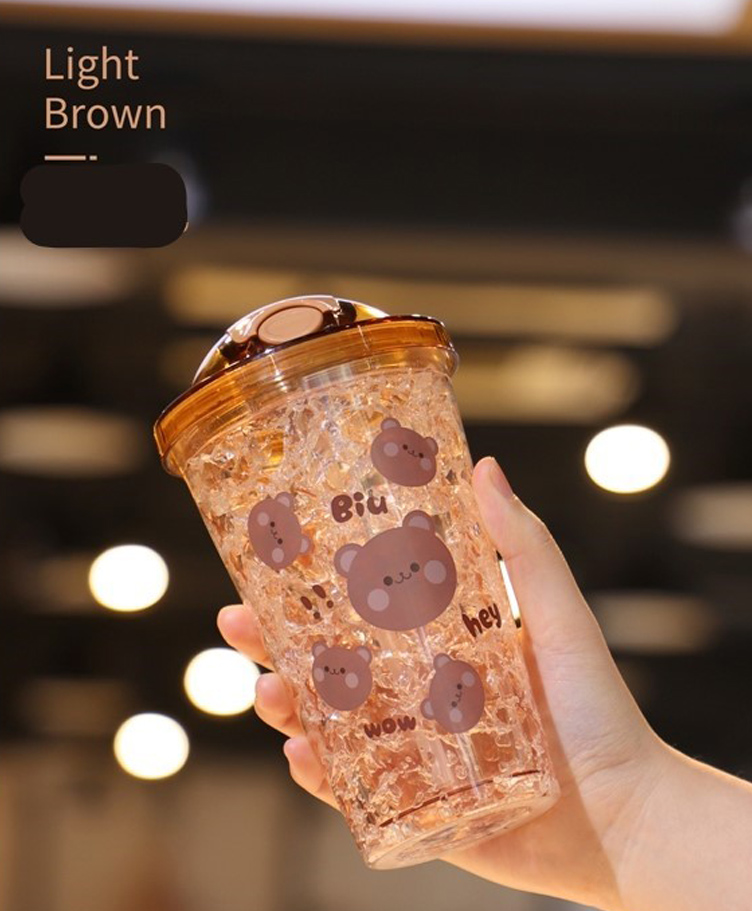 Yamama Cute Design Double Wall Heavy Sipper BPA Free Water Bottle Brown - 450 ml-picture-26