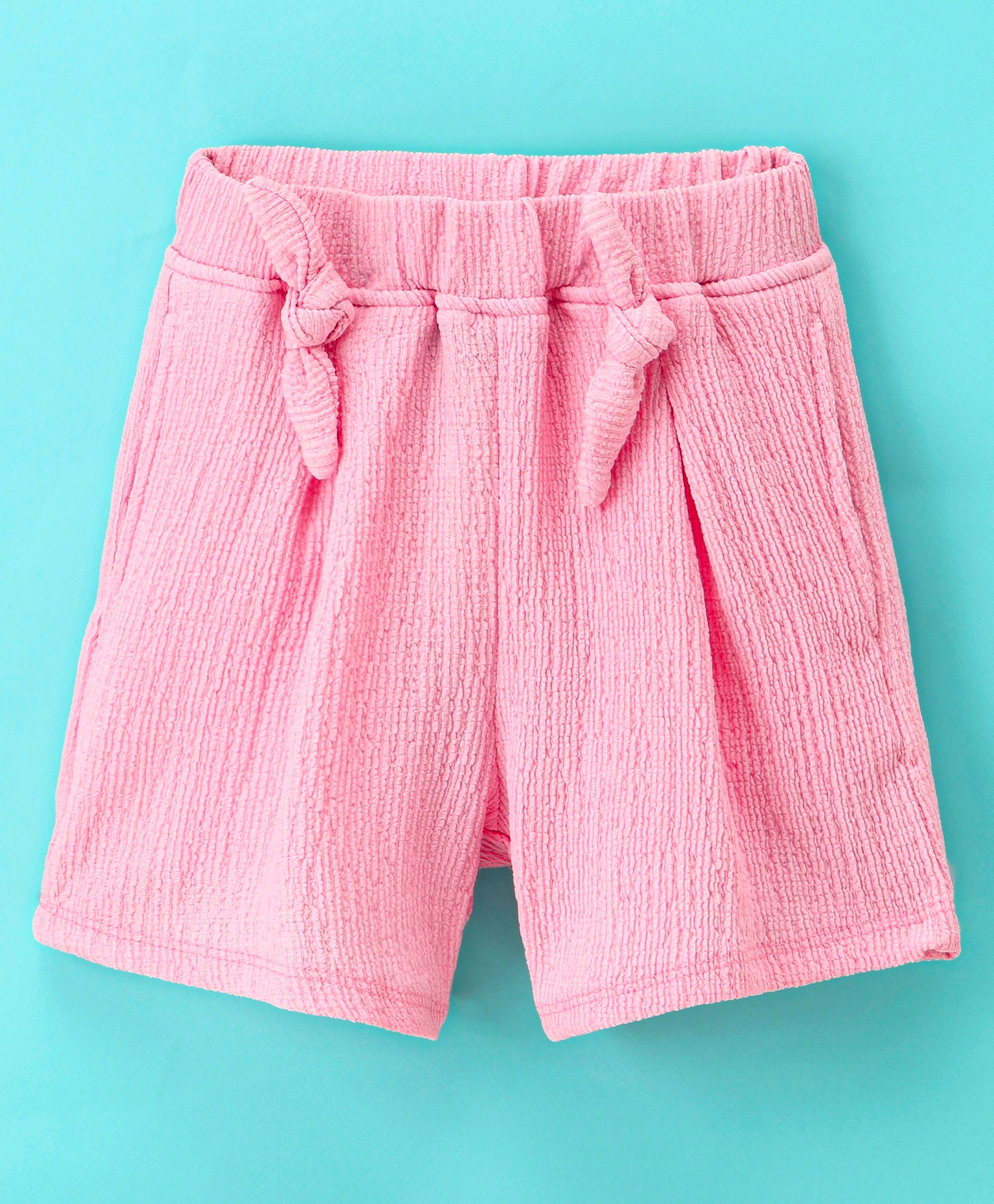 Little Kangaroos Knee Length Shorts With Knot Detailing Solid- Pink-picture-18