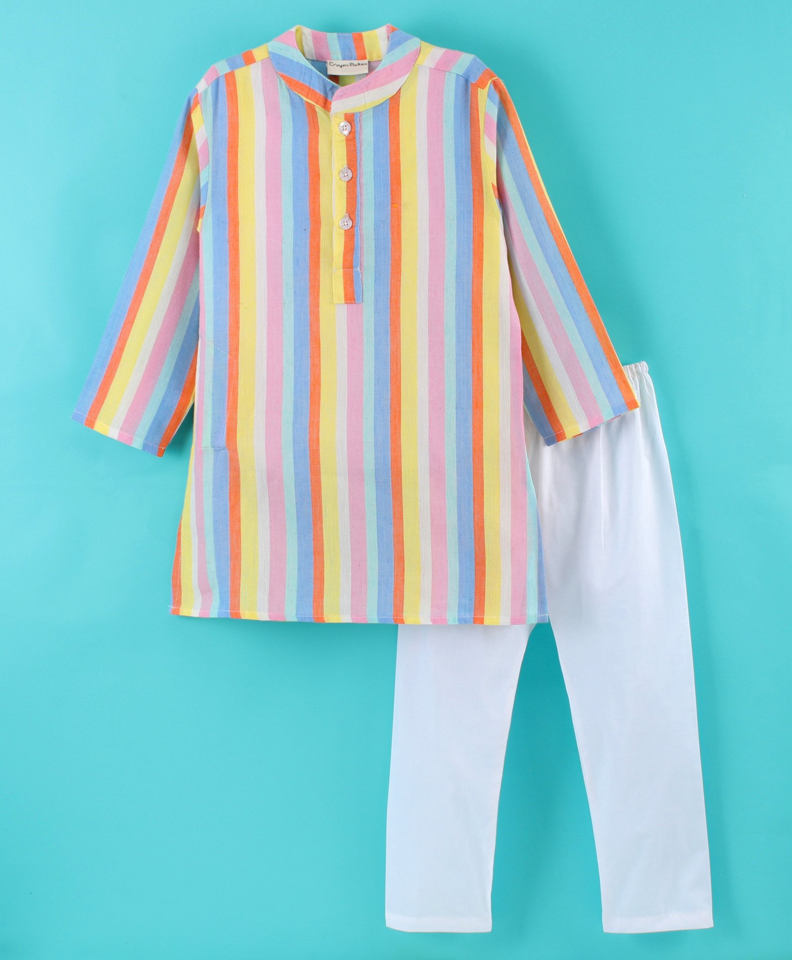 CrayonFlakes Full Sleeves Candy Striped Kurta Pyjama With Pyjama - Multi Colour-picture-23
