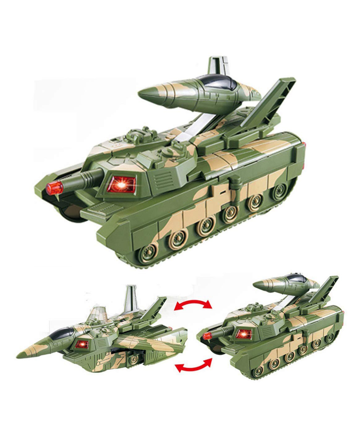 DOMENICO 2 in 1 Tank Aircraft Convertible Tank & Jet Fighter Airplane Toy with Lights and Shooting Music - Green-image-15