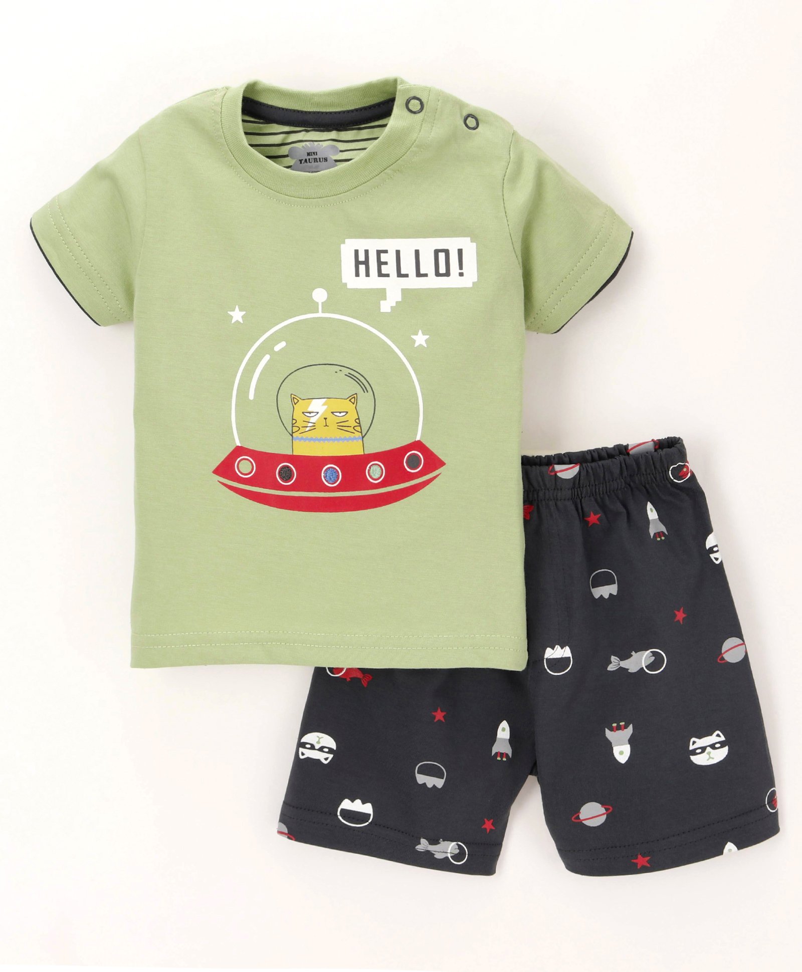 mini taurus Mini Tauras Half Sleeves Night Suit Kitty Print - Green & Blue-picture-6