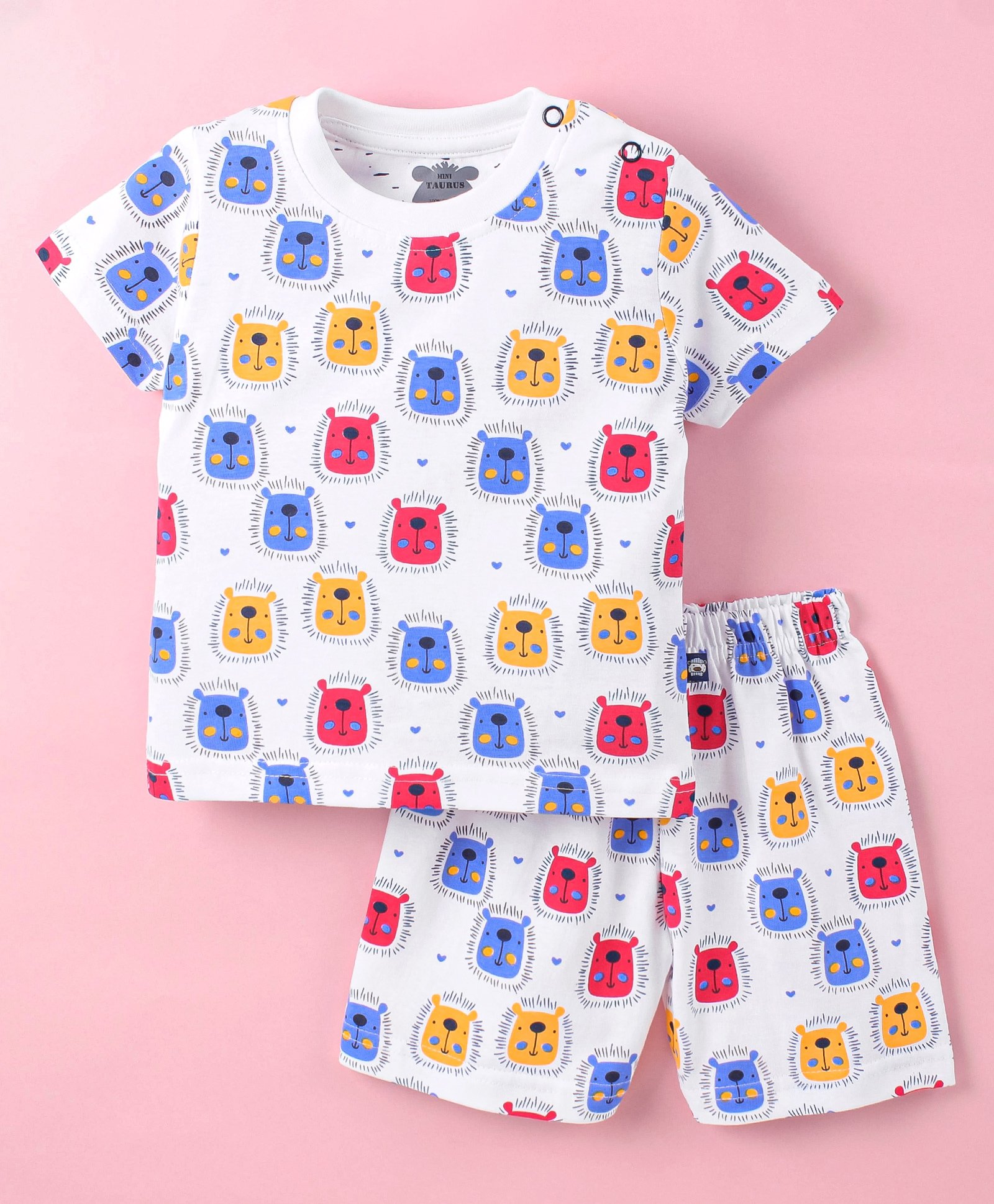 mini taurus Mini Tauras Half Sleeves Night Suit Lion Print - Yellow & White-picture-49