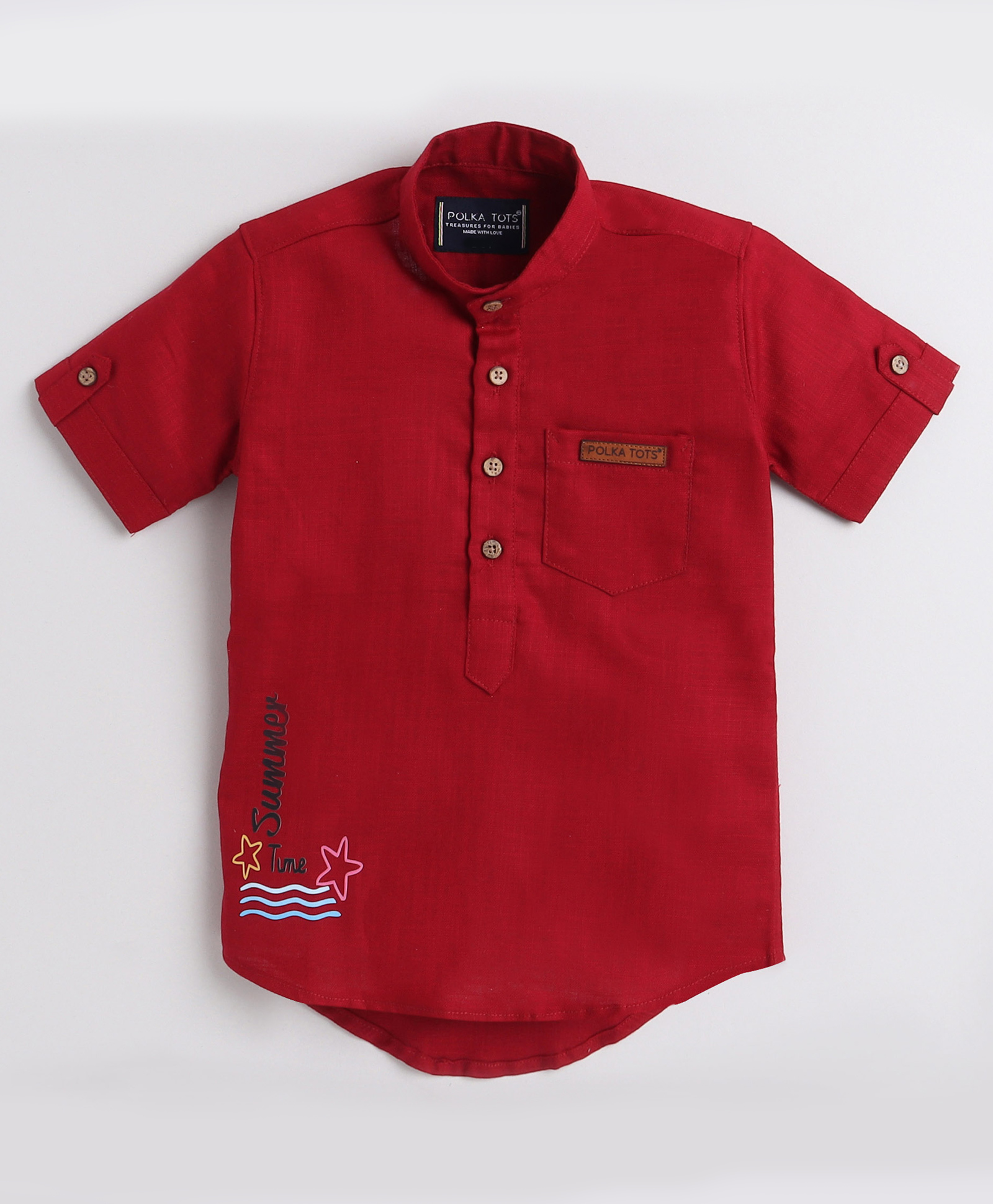 Polka Tots Half Sleeves Summer Time Placement Printed Short Kurta - Red-picture-37