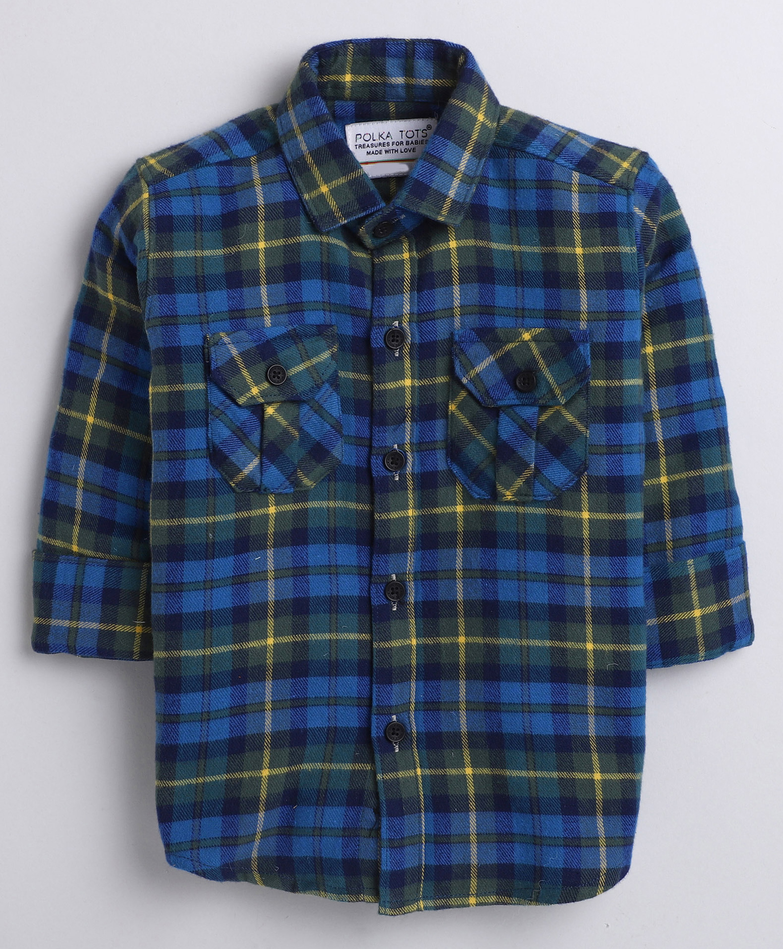 Polka Tots Full Sleeves Checks Shirt - Blue-image-35