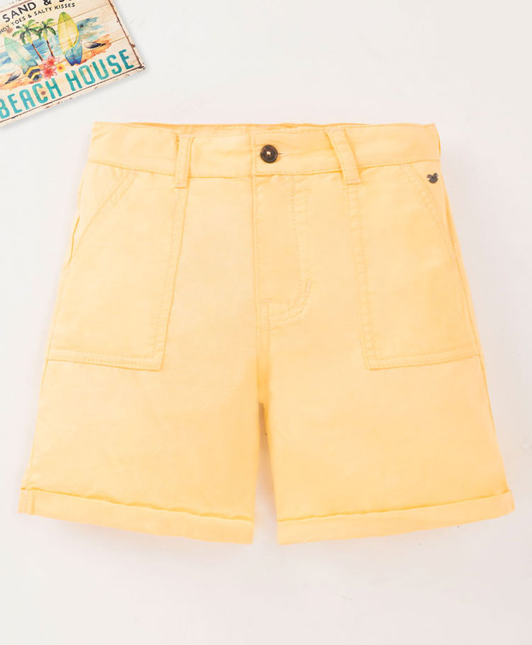 Ed-a-Mamma Sustainable Cotton Twill Knee Length Solid Color Shorts - Yellow-picture-40