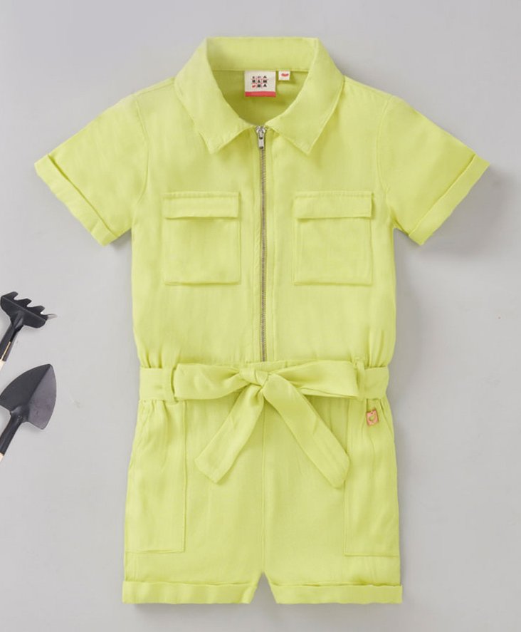 Ed-a-Mamma Sustainable Half Sleeves Solid Color Twill Jumpsuit  - Green-picture-28