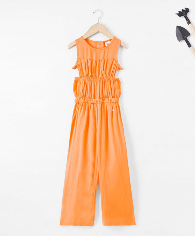 Ed-a-Mamma Sustainable Cotton Sleeveless Solid Color Cut Out Jumpsuit - Orange-picture-10