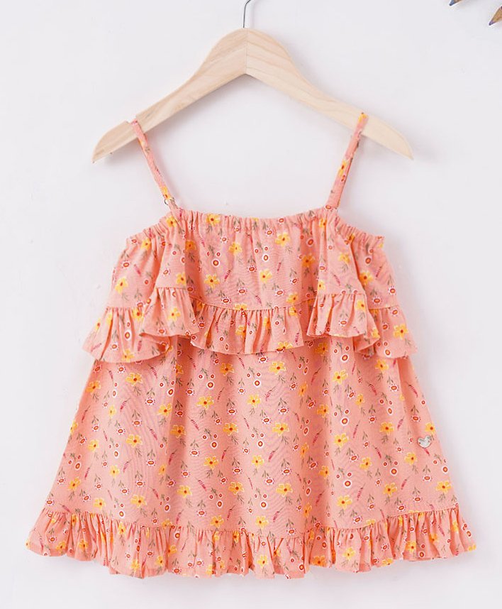 Ed-a-Mamma Cotton Sustainable Sleeveless Tiered Top Floral Print - Peach-picture-16