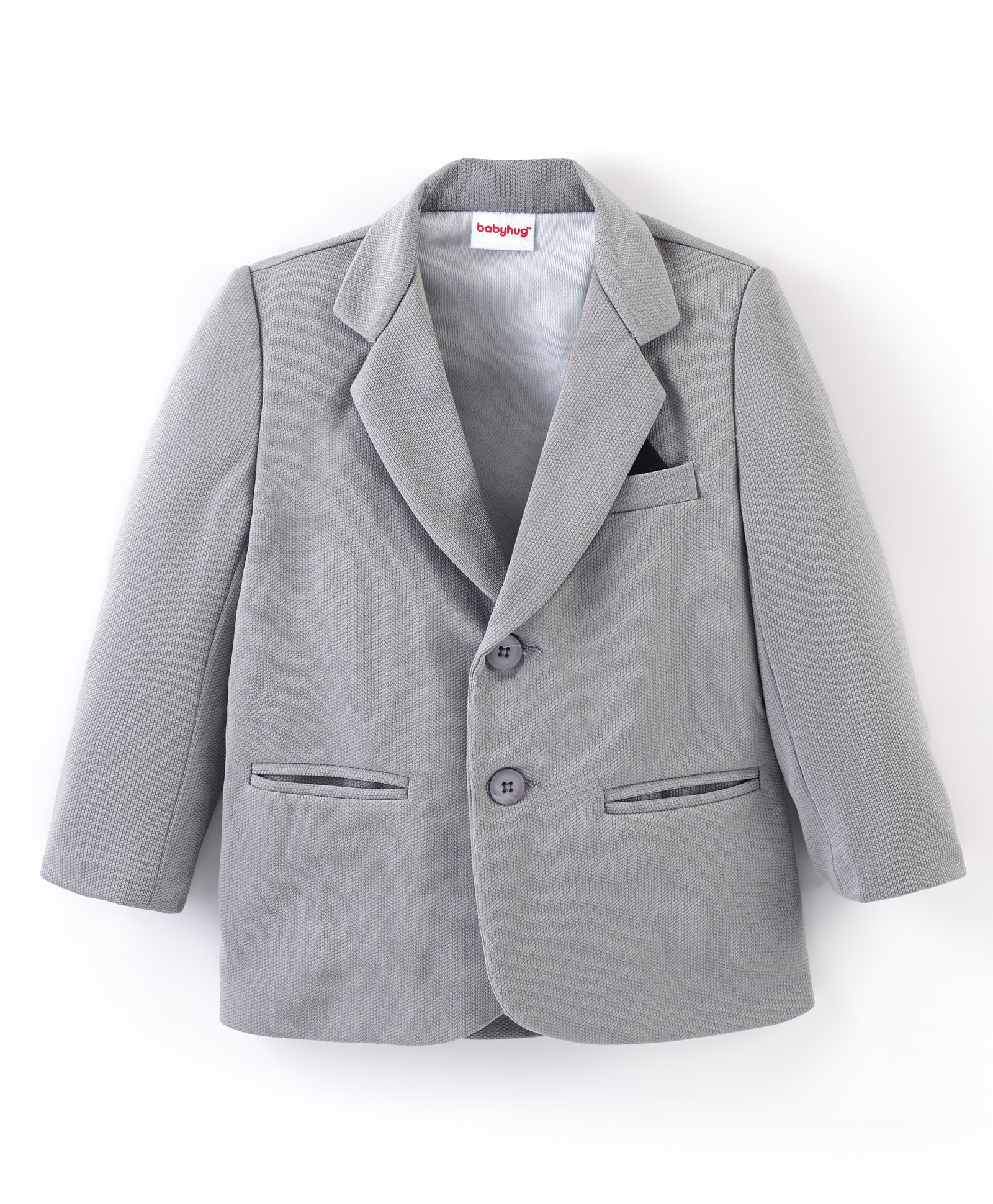 Babyhug Woven Full Sleeves Textured Partywear Blazer - Grey-image-6
