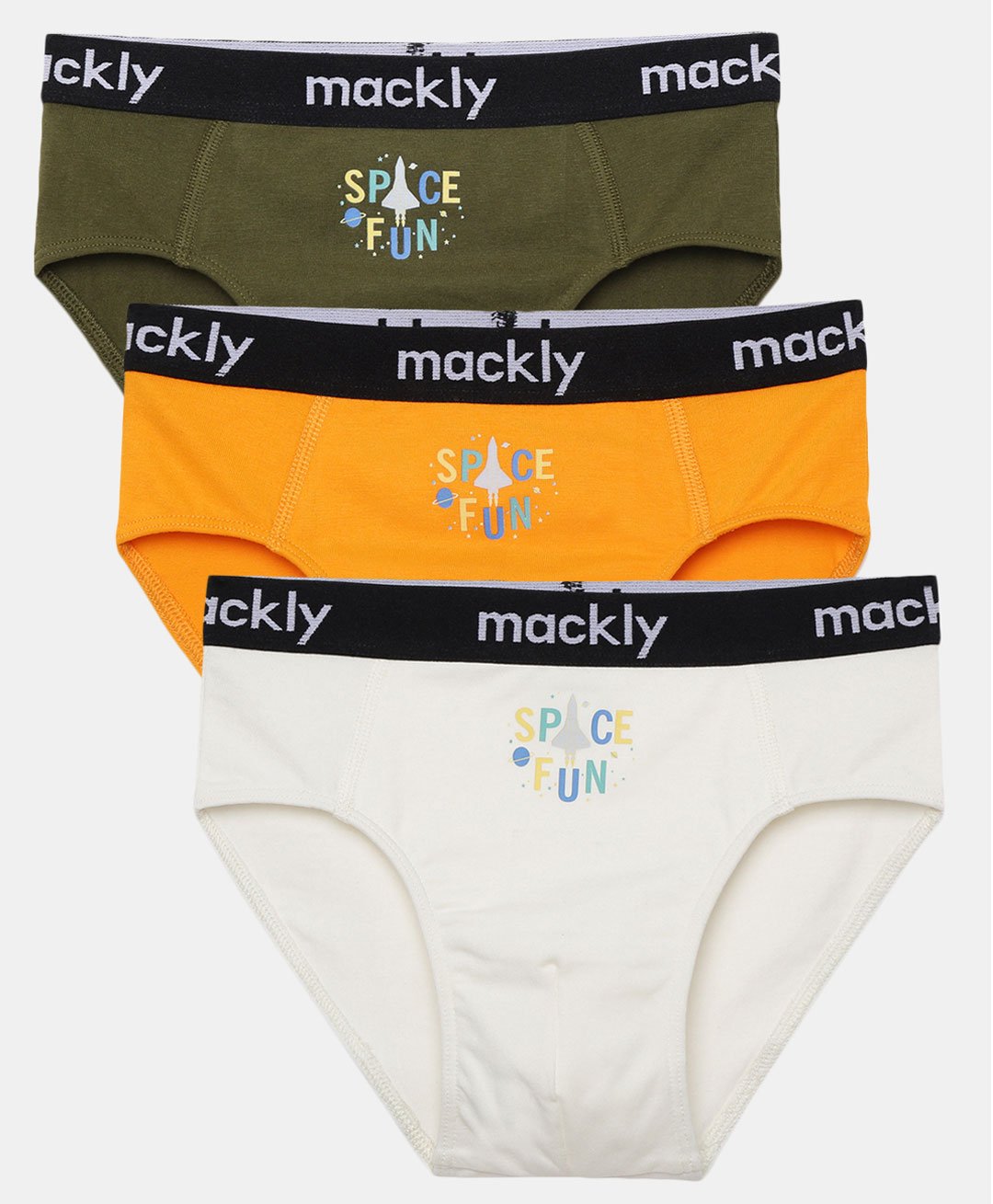 Mackly Pack Of 3 Space Fun Printed Briefs - Green White Orange-picture-49