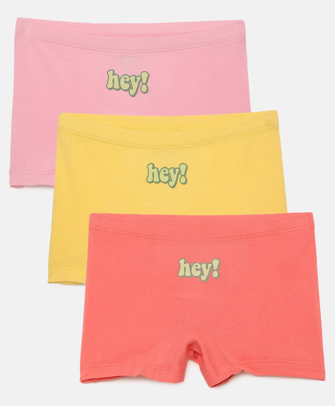 Mackly Pack Of 3 Cotton Elastane Hey Text Printed Boyshort Panties - Pink Yellow & Peach-picture-17