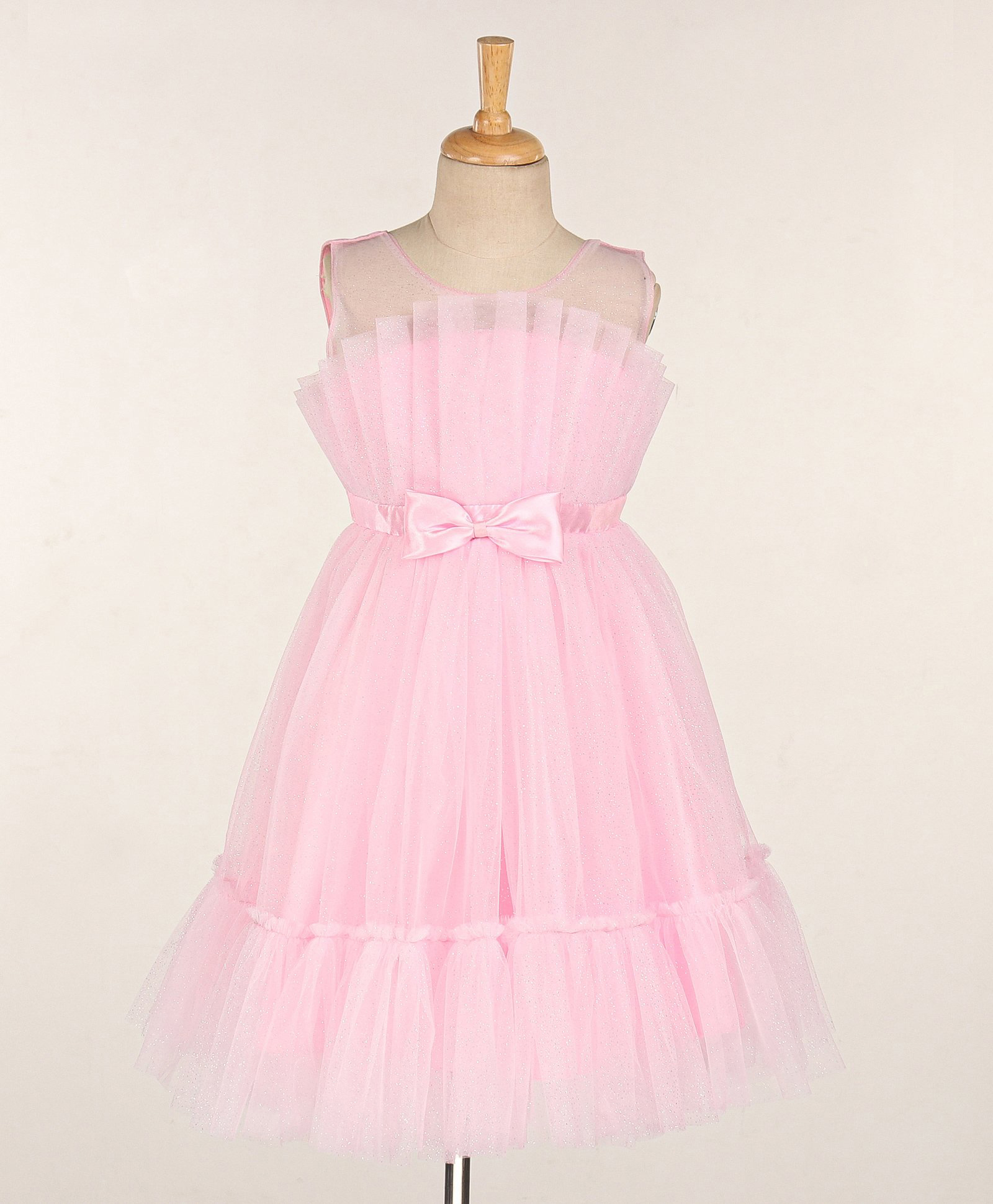 Babyhug Sleeveless Mesh Party Frock - Pink-image-3