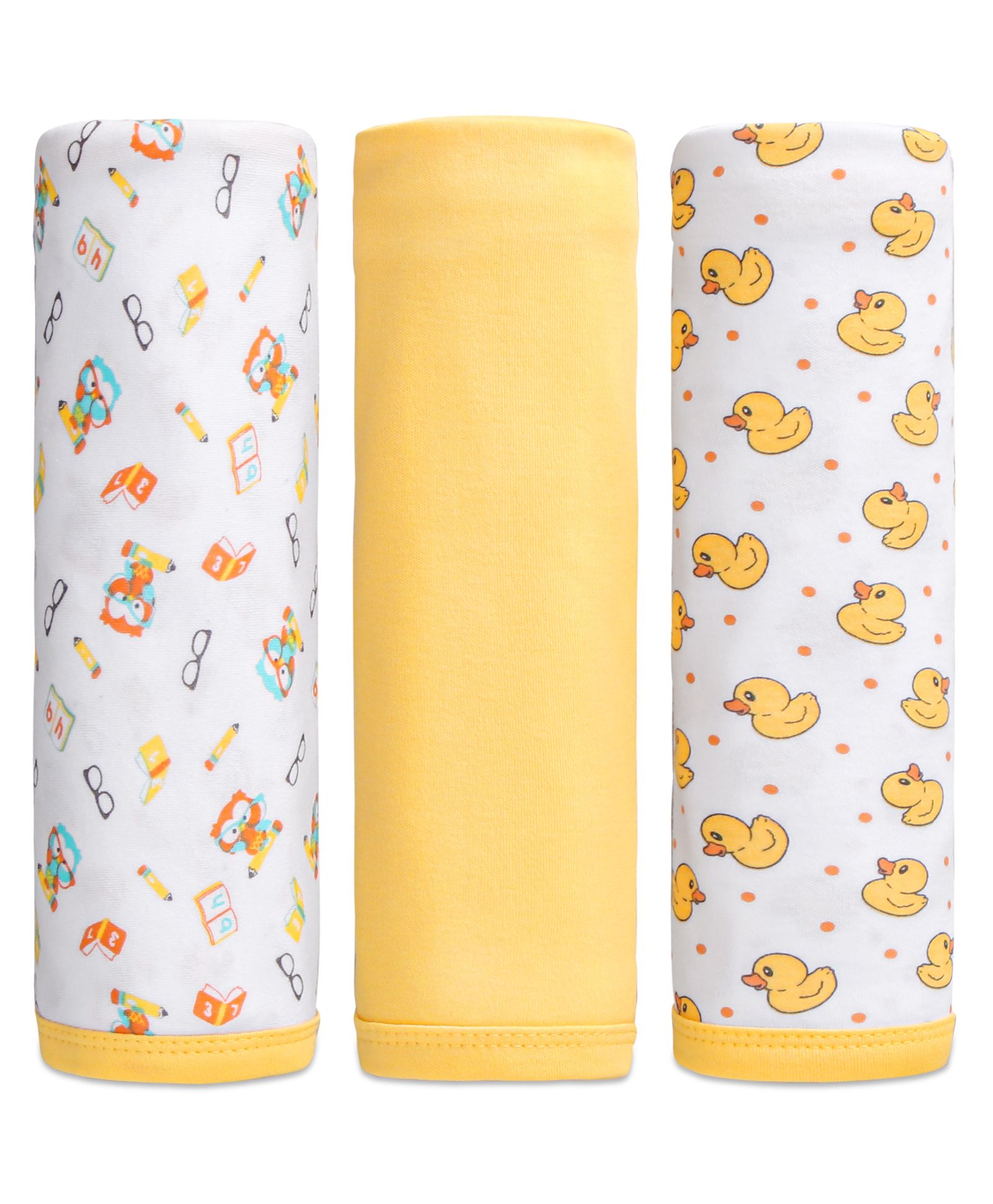 Babyhug Duck Print 100% Cotton Wrapper Pack of 3 - Yellow-image-22