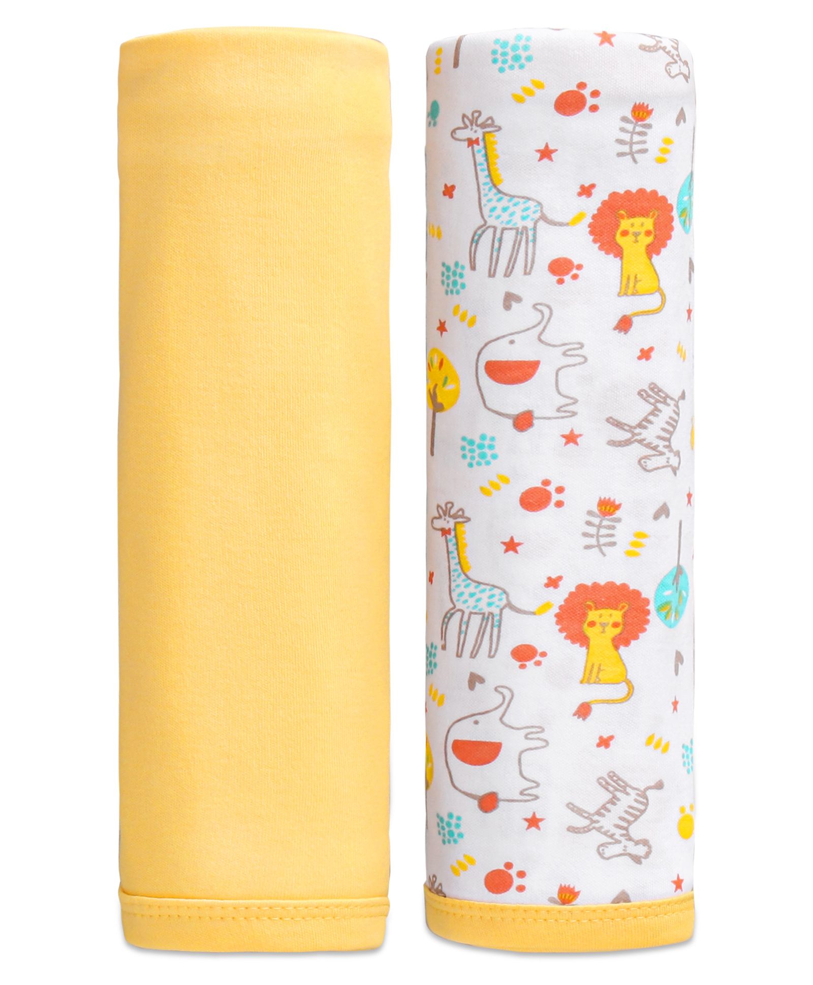 Babyhug Jungle Print 100% Cotton Wrapper Pack of 2 - Yellow-image-23