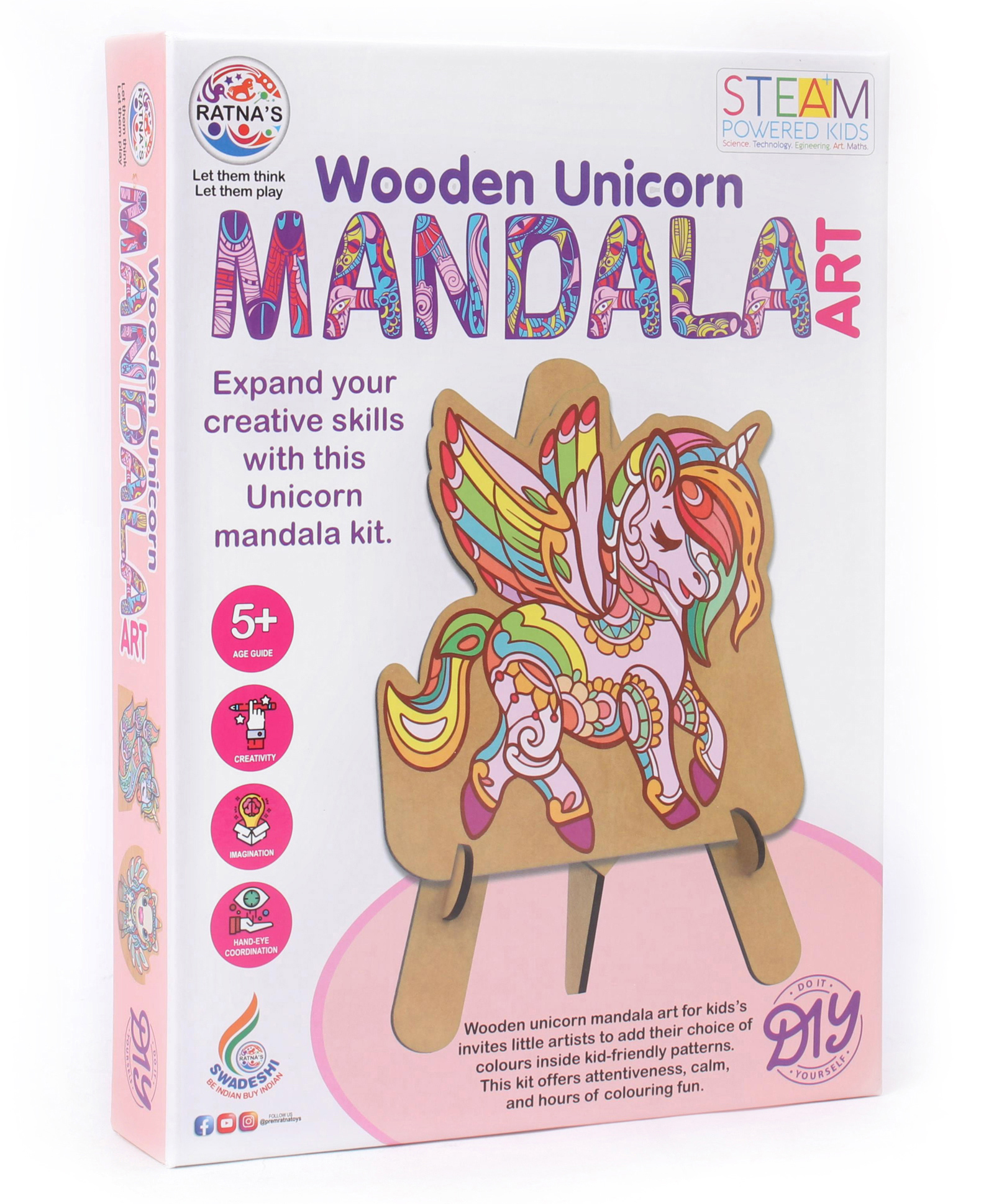Ratnas Wooden Unicorn Mandala Art- Multicolour-image-19