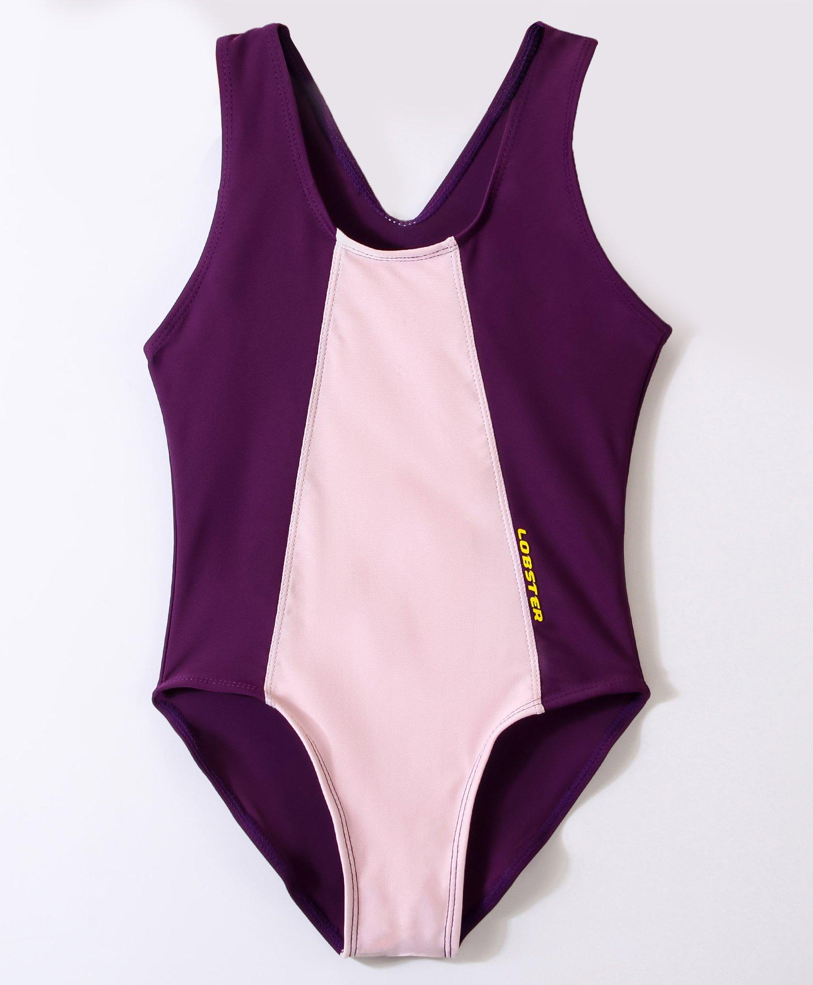 Lobster Sleeveless V Cut Solid Swimsuit - Pink & Purple-image-14