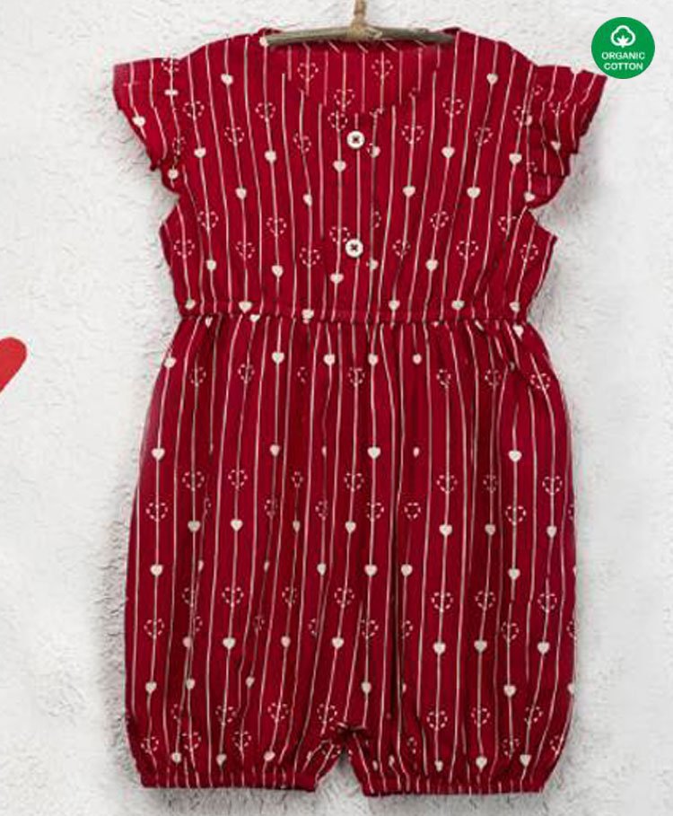 Nino Bambino 100% Cotton Cap Sleeves Striped Heart Printed Jumpsuit - Red-picture-24