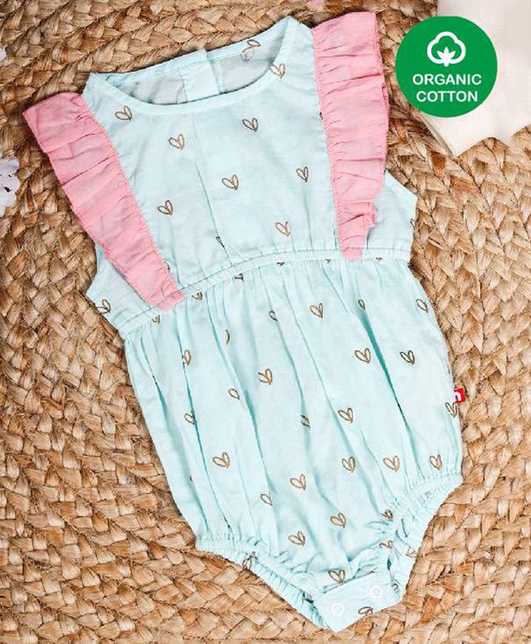 Nino Bambino 100% Cotton Sleeveless Frilled Heart Printed Onesie - Blue Pink-image-31