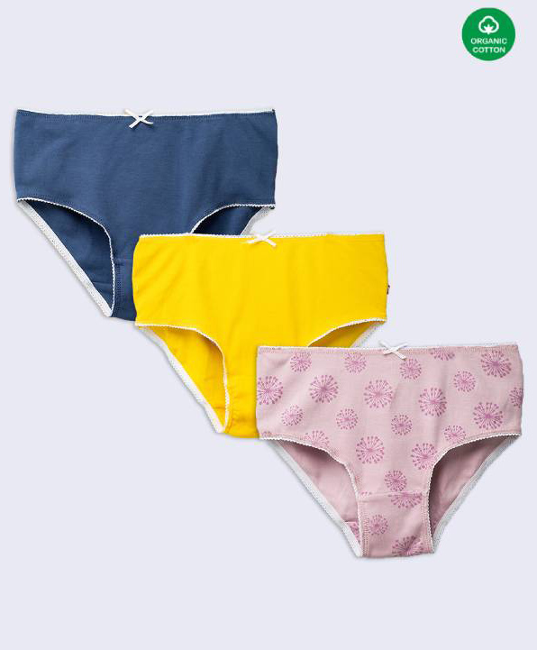 Nino Bambino 100% Cotton Pack Of 3 Solid Floral Printed Bloomers - Yellow Pink-image-12