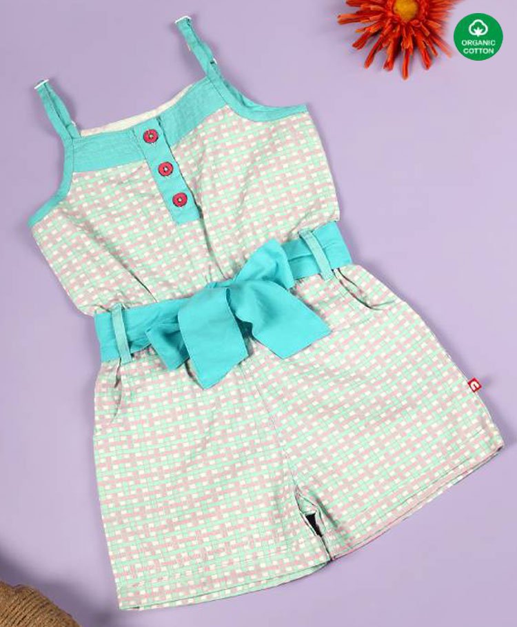 Nino Bambino 100% Cotton Sleeveless Checkered Jumpsuit - Blue-image-25