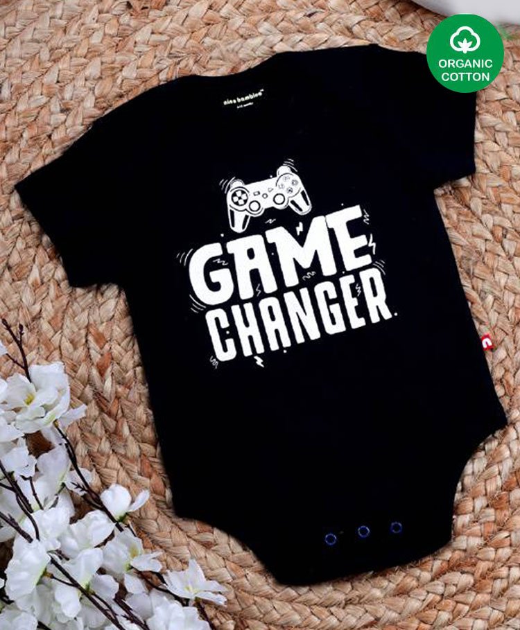 Nino Bambino 100% Cotton Half Sleeves Game Changer Printed Onesie - Black-image-31