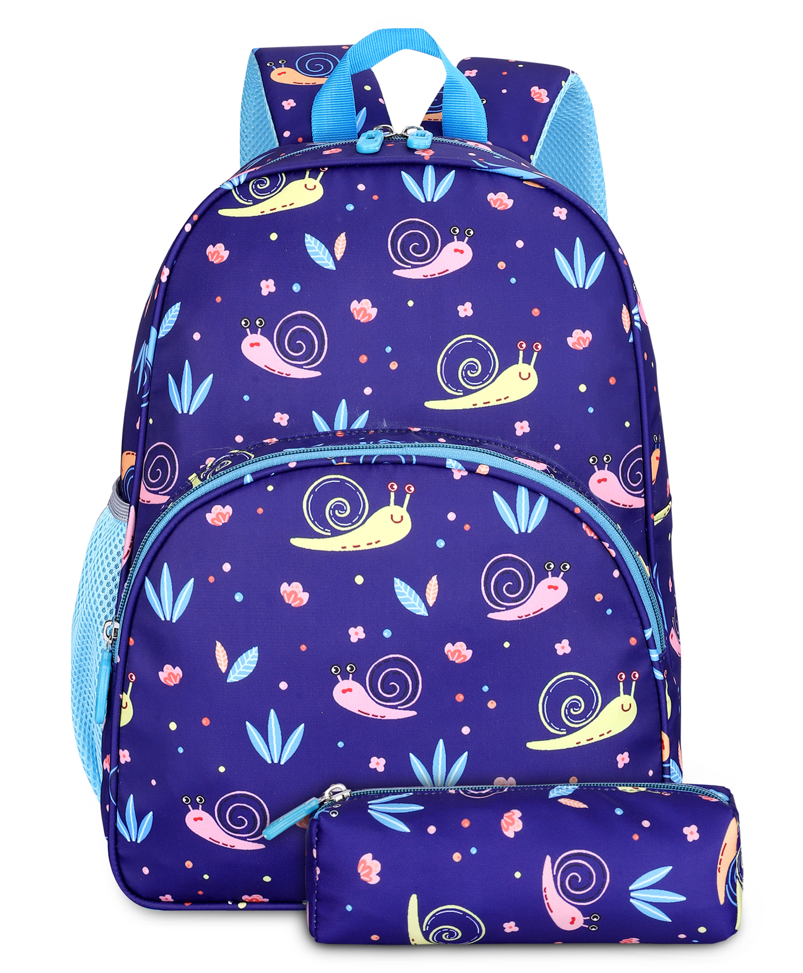 The Clownfish Cosmic Critters Series Printed Polyester 15 Litres School Bag with Free Pencil Staionery Pouch Navy Blue Snail Print - Height 15.3 Inch-picture-13