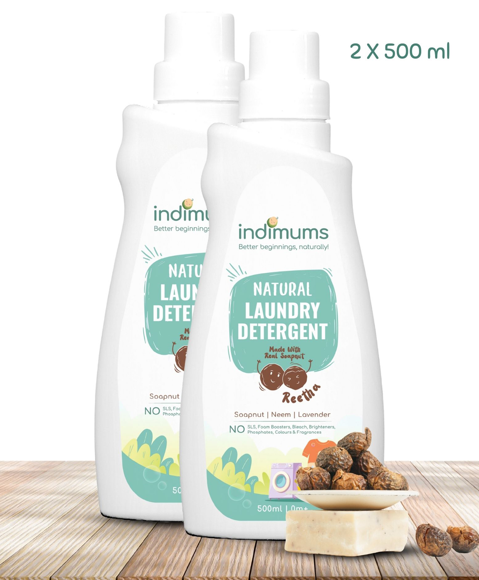 indimums The Indi Mums Reetha & Neem Disinfectant Liquid Laundry Detergent For Baby Clothes - Anti-bacterial Chemical-free and Hypoallergenic -2X 500 ML-picture-18