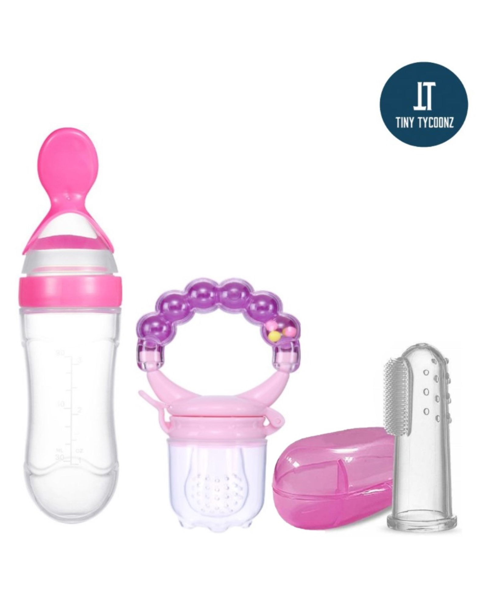 Tiny Tycoonz Combo of Silicone Squeezy Food Feeder Bottle With Spoon - Pink-picture-23