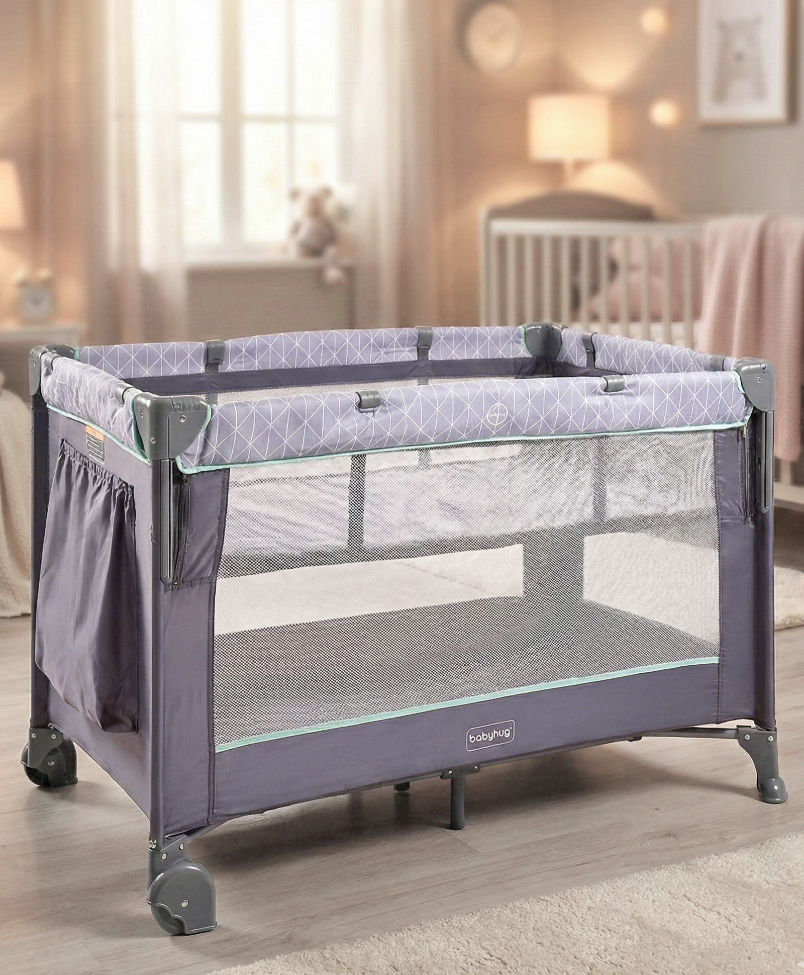 Babyhug Wonderland 2 in 1 Foldable Playpen Cum Travel Baby Cot With Mosquito Net - Grey-picture-13