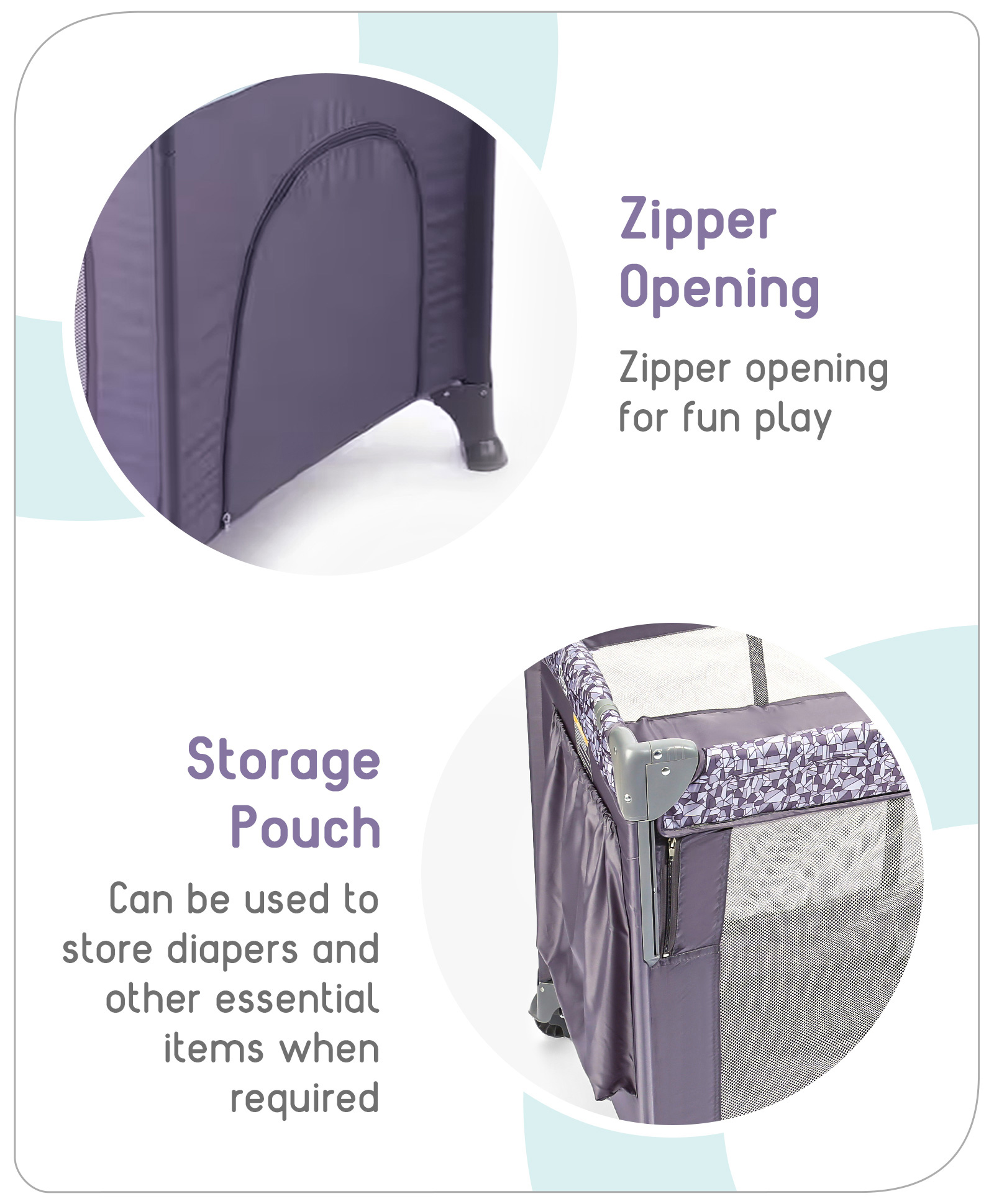 Baby Trend Purple Pack N Play Babyhug 2-in-1 Foldable Playpen Travel Cot With Mosquito Net, Wheels, Storage Breathable Mesh, 0-6Yrs Black