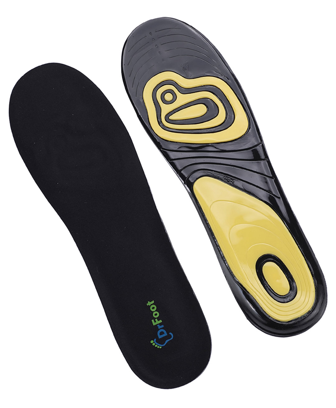 Dr Foot Dual Gel Insoles Anti-Microbial For Walking Running Hiking & Regular Use - Yellow & Black