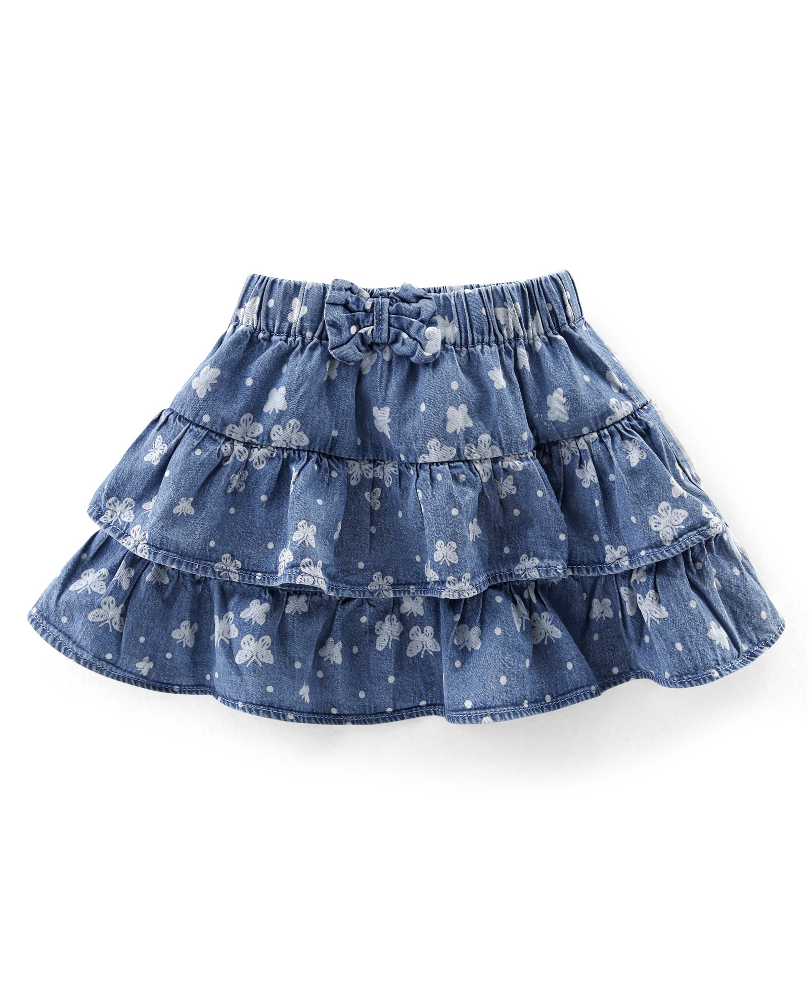 Babyhug Cotton Denim Mid Thigh Length Frill Skirt  Floral Print - Blue-picture-15