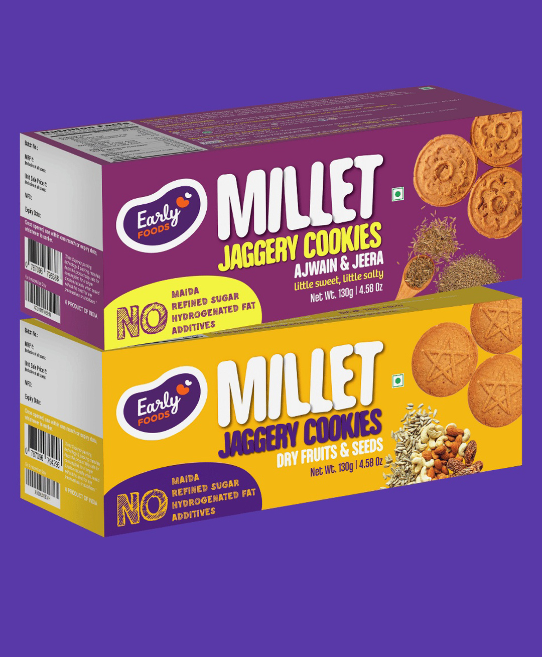 Early Foods Assorted Ajwain Jeera & Dry Fruit Jaggery Cookies Pack of 2 - 130 g Each-picture-13