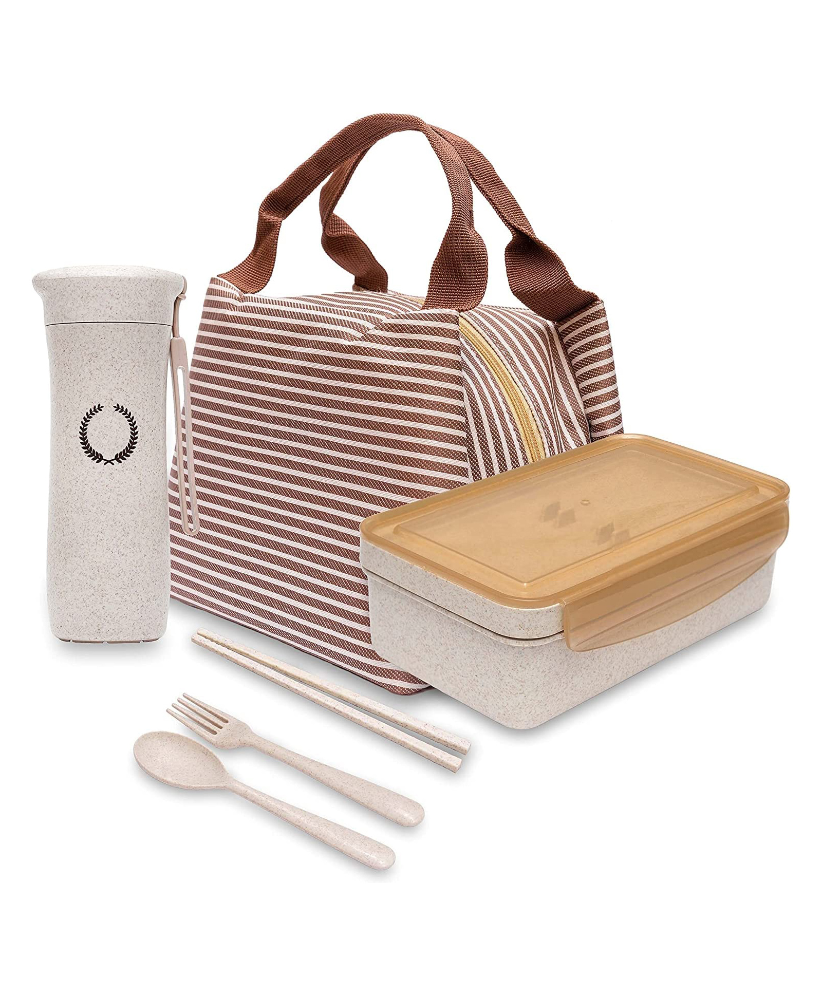 YAMAMA Happy Munching 3 in 1 Lunch Box With Bag And Bottle   Brown-image-49