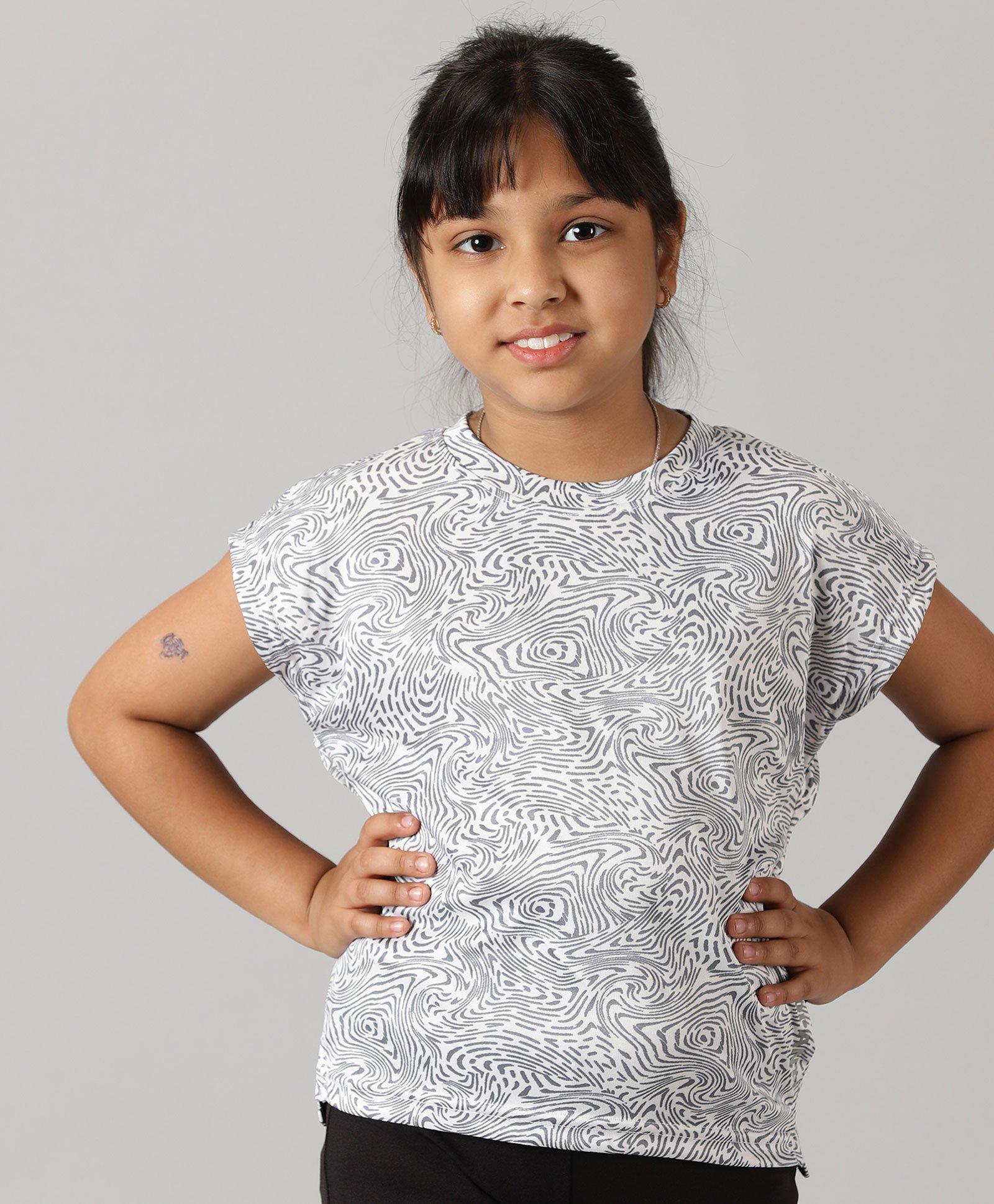 Kiddopanti Half Sleeves Abstract Art Printed Sports Tee  - Grey & White-picture-13