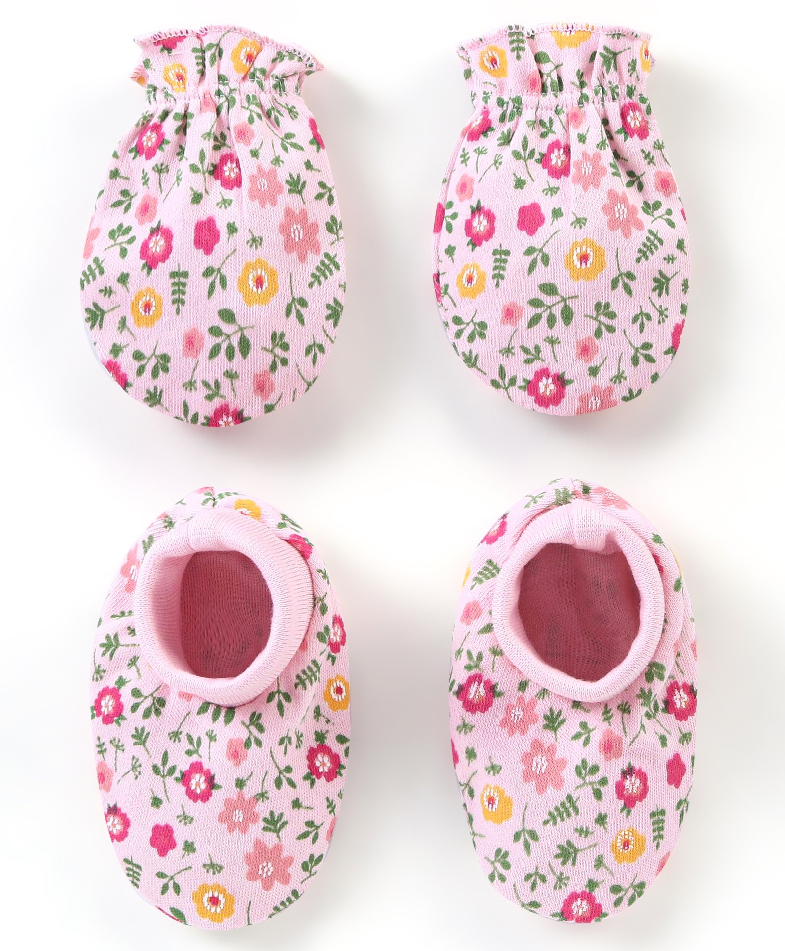 Babyhug 100% Cotton Floral print Mittens & Booties - Pink-image-35
