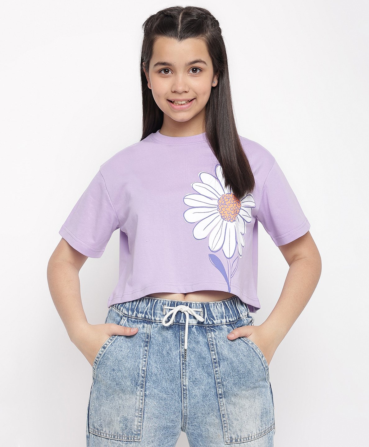 Lil Tomatoes Half Sleeves Daisy Printed Top - Purple-picture-15