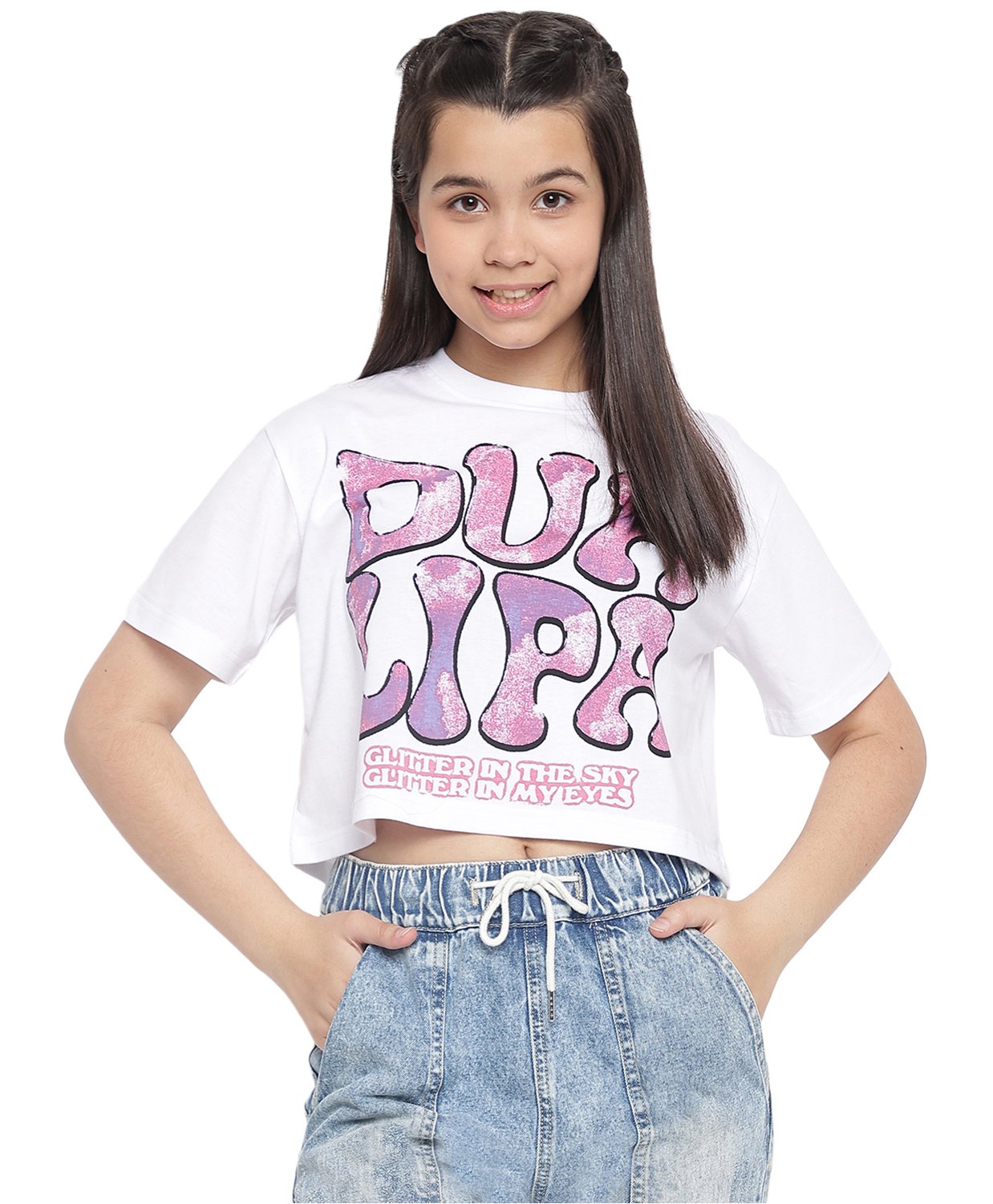 Lil Tomatoes Half Sleeves Dua Lipa Printed Top - White-picture-14