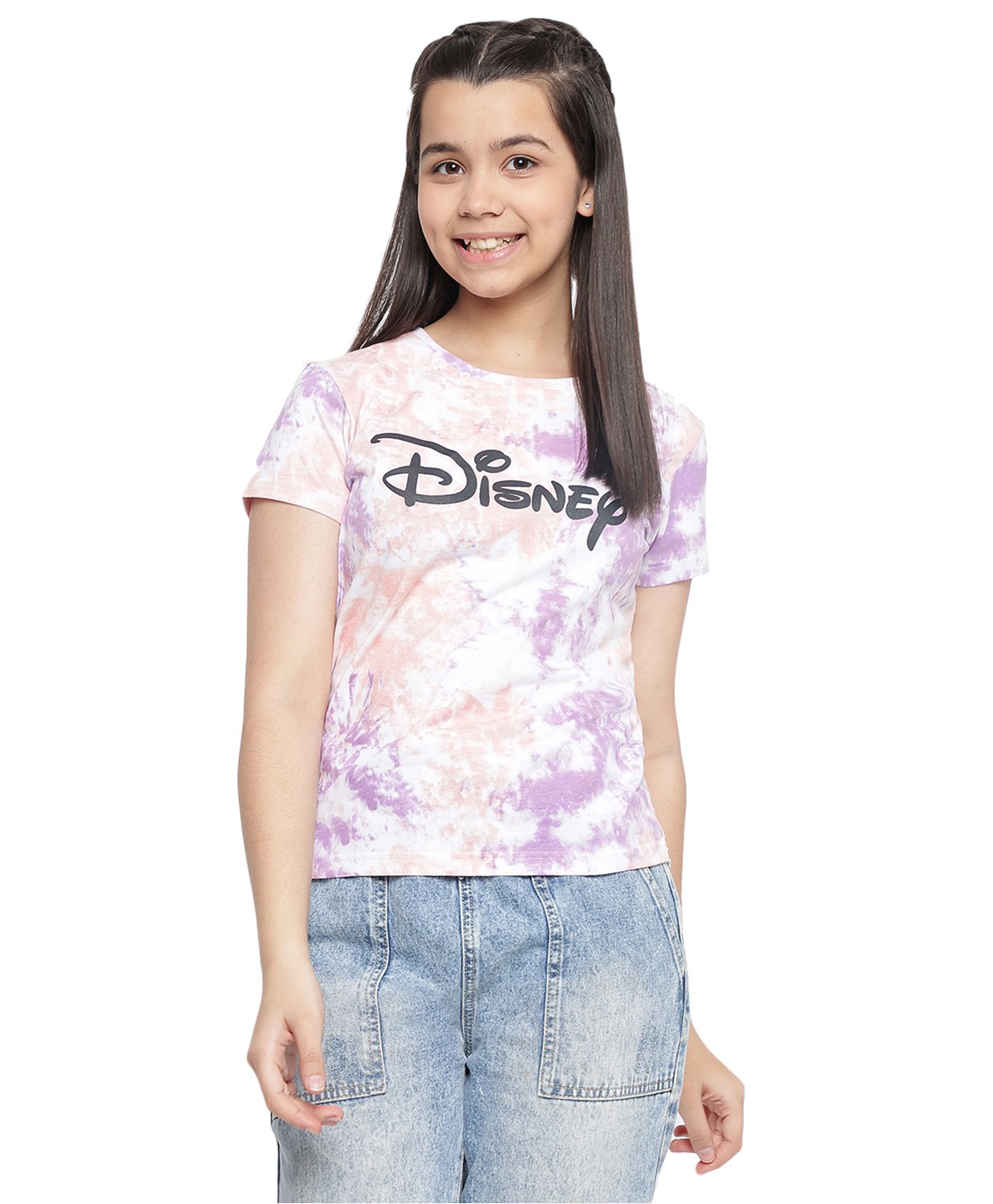 Lil Tomatoes Half Sleeves Pastel Crumple Tie & Dye Disney Printed Top - Peach-picture-17