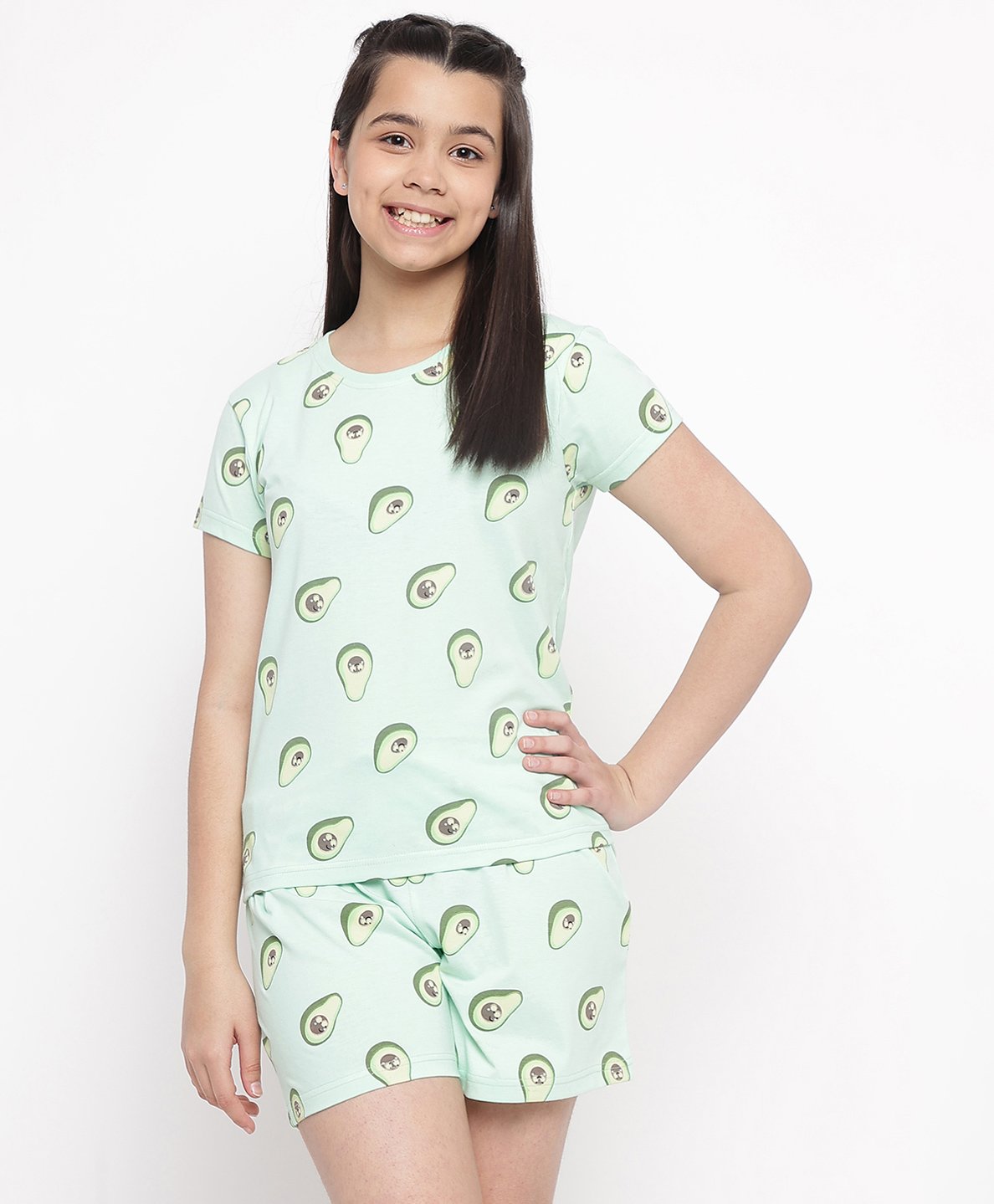 Lil Tomatoes Half Sleeves Avocados Printed Night Suit - Green-picture-19