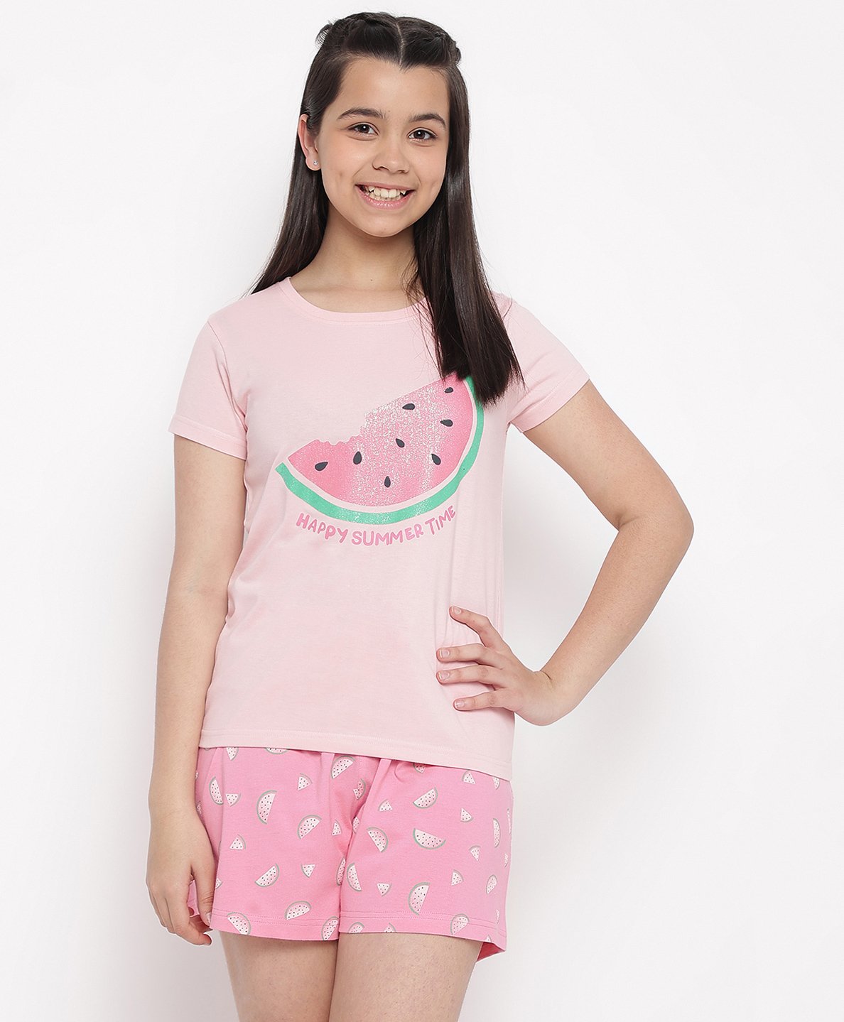 Lil Tomatoes Half Sleeves Watermelon Printed Night Suit - Pink-picture-21