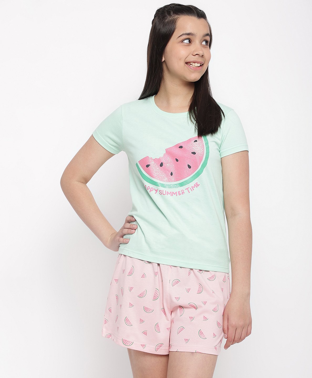 Lil Tomatoes Half Sleeves Watermelon Printed Night Suit - Green-picture-39