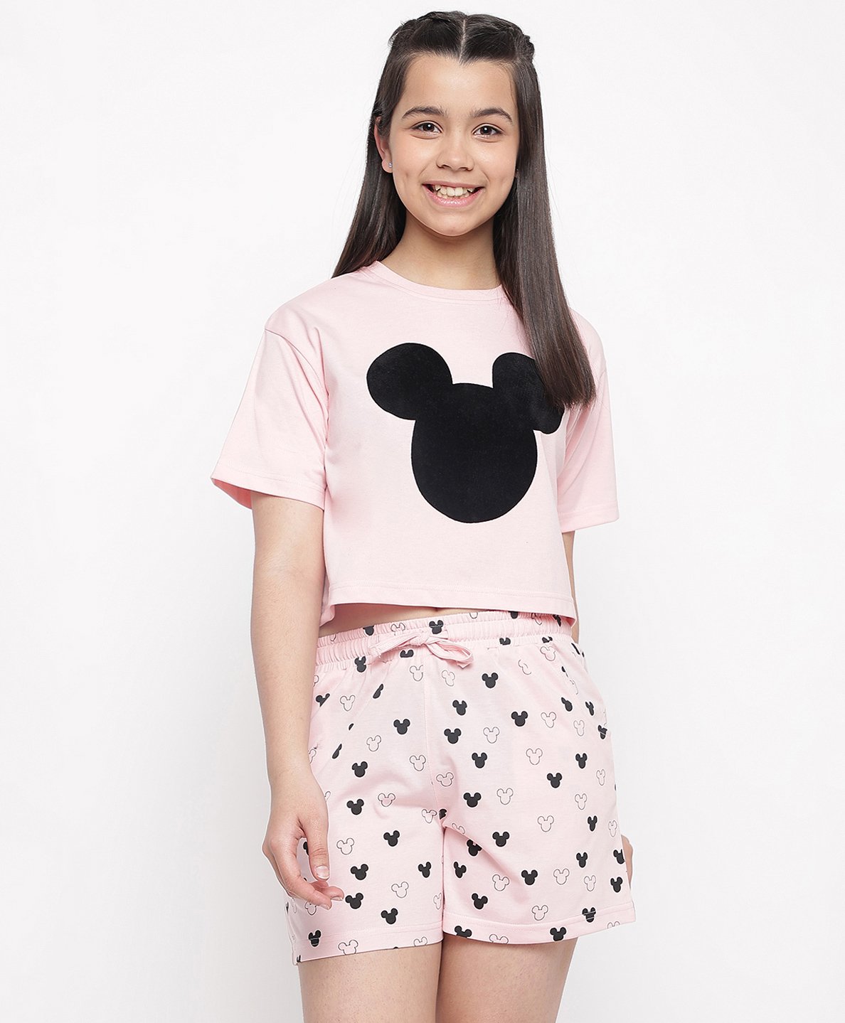 Lil Tomatoes Half Sleeves Disney Mickey Mouse Printed Night Suit - Light Pink-picture-29