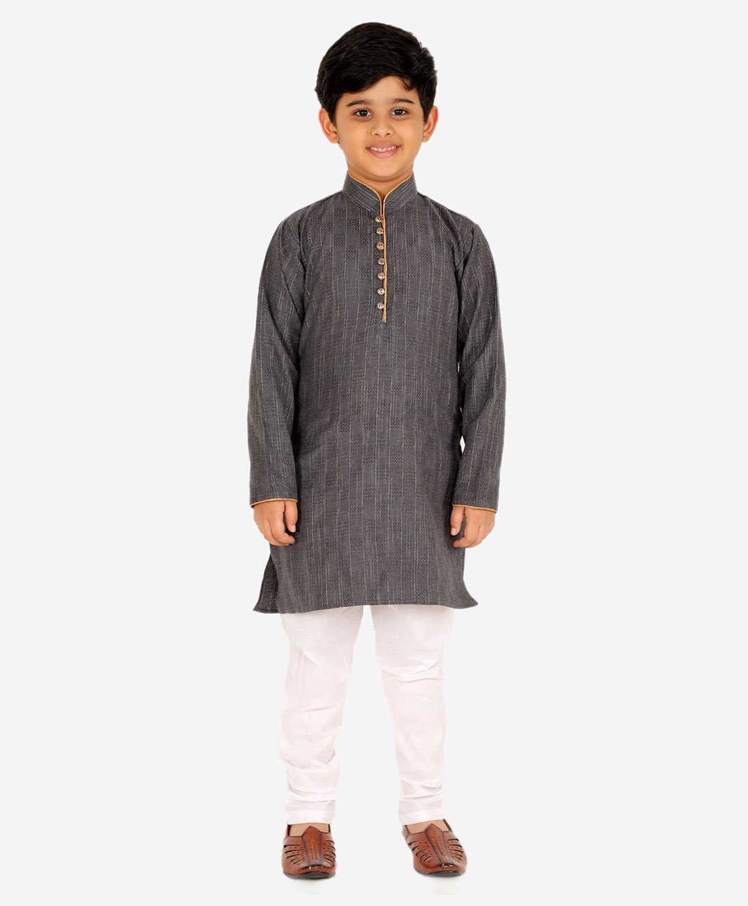 P-MARK Full Sleeves Faded Lines Striped Design Detailed Kurta With Pyjama - Grey-picture-19