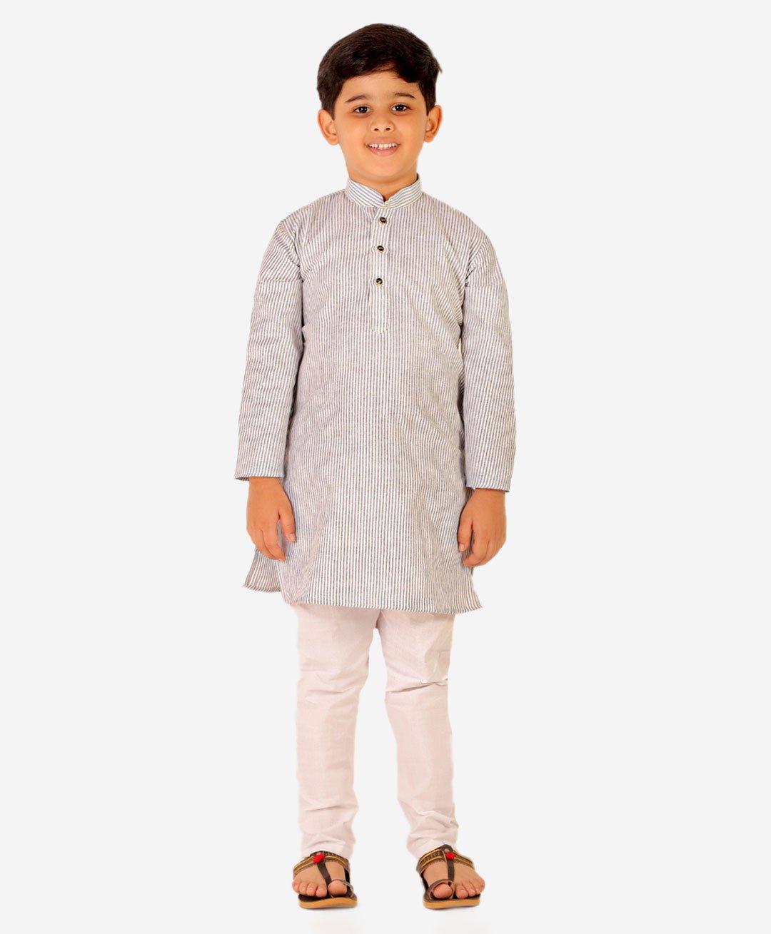 P-MARK Full Sleeves Candy Striped Cotton Kurta Pajama Set - Charcoal Grey-picture-17