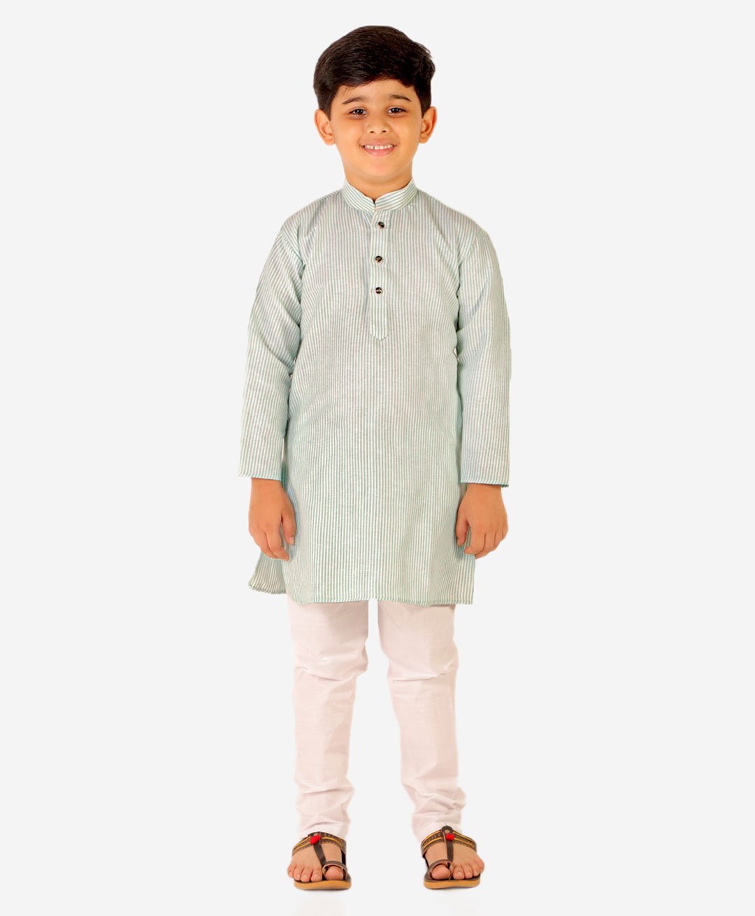 P-MARK Full Sleeves Candy Striped Cotton Kurta Pajama Set - Green-image-41