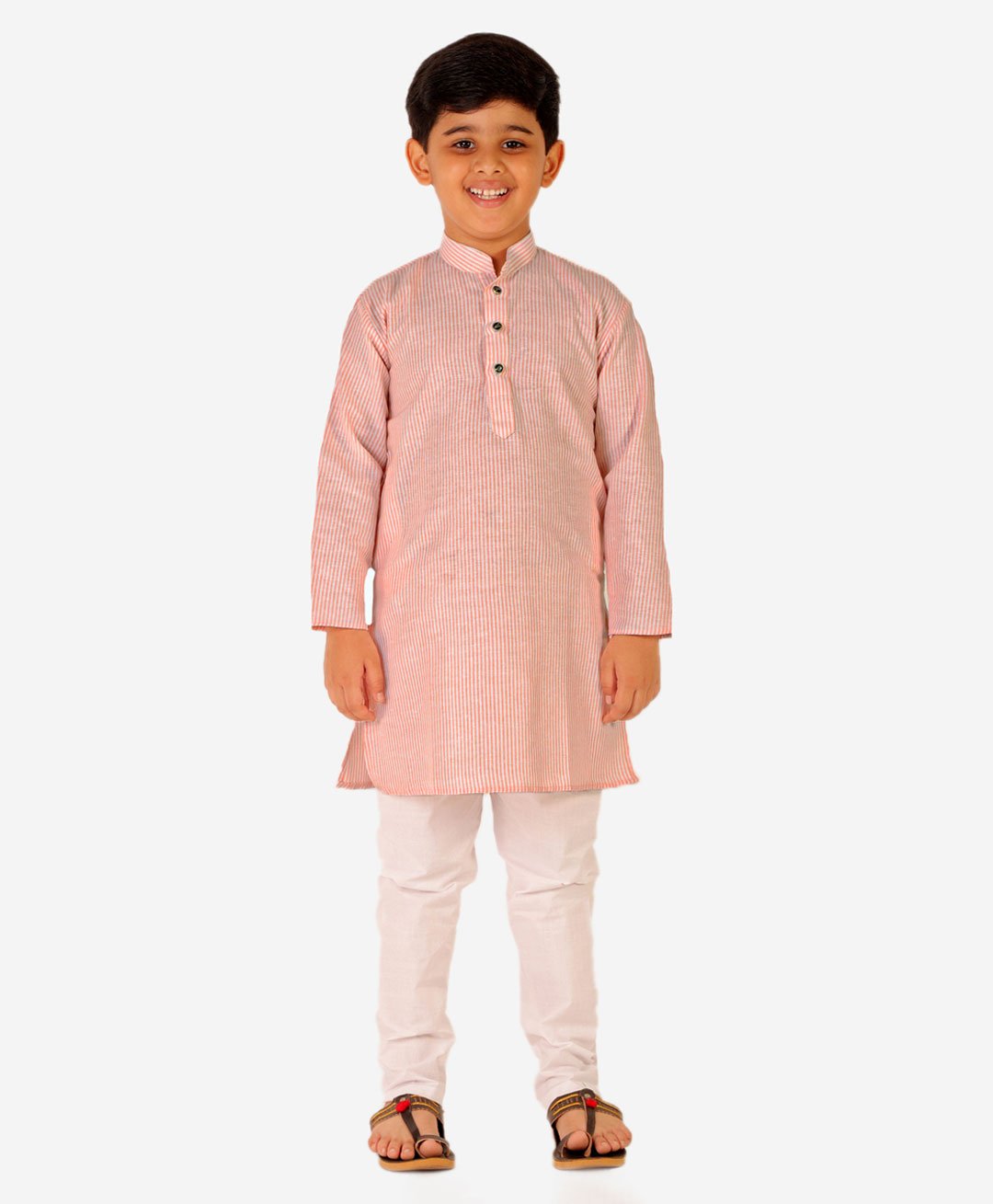 P-MARK Full Sleeves Candy Striped Cotton Kurta Pajama Set - Orange-picture-38
