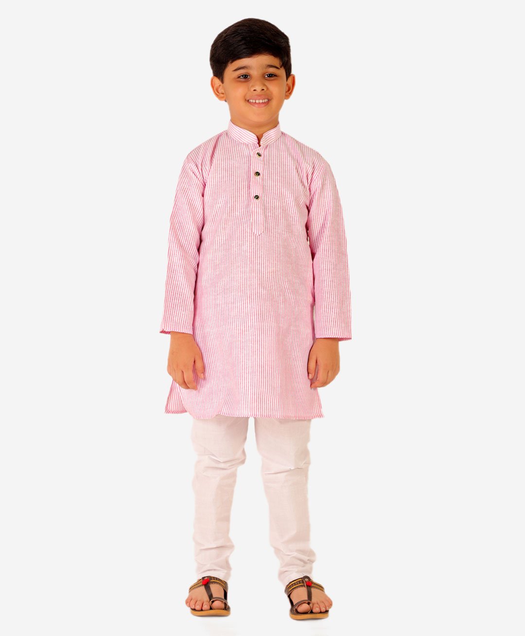 P-MARK Full Sleeves Candy Striped Cotton Kurta Pajama Set - Pink-picture-18